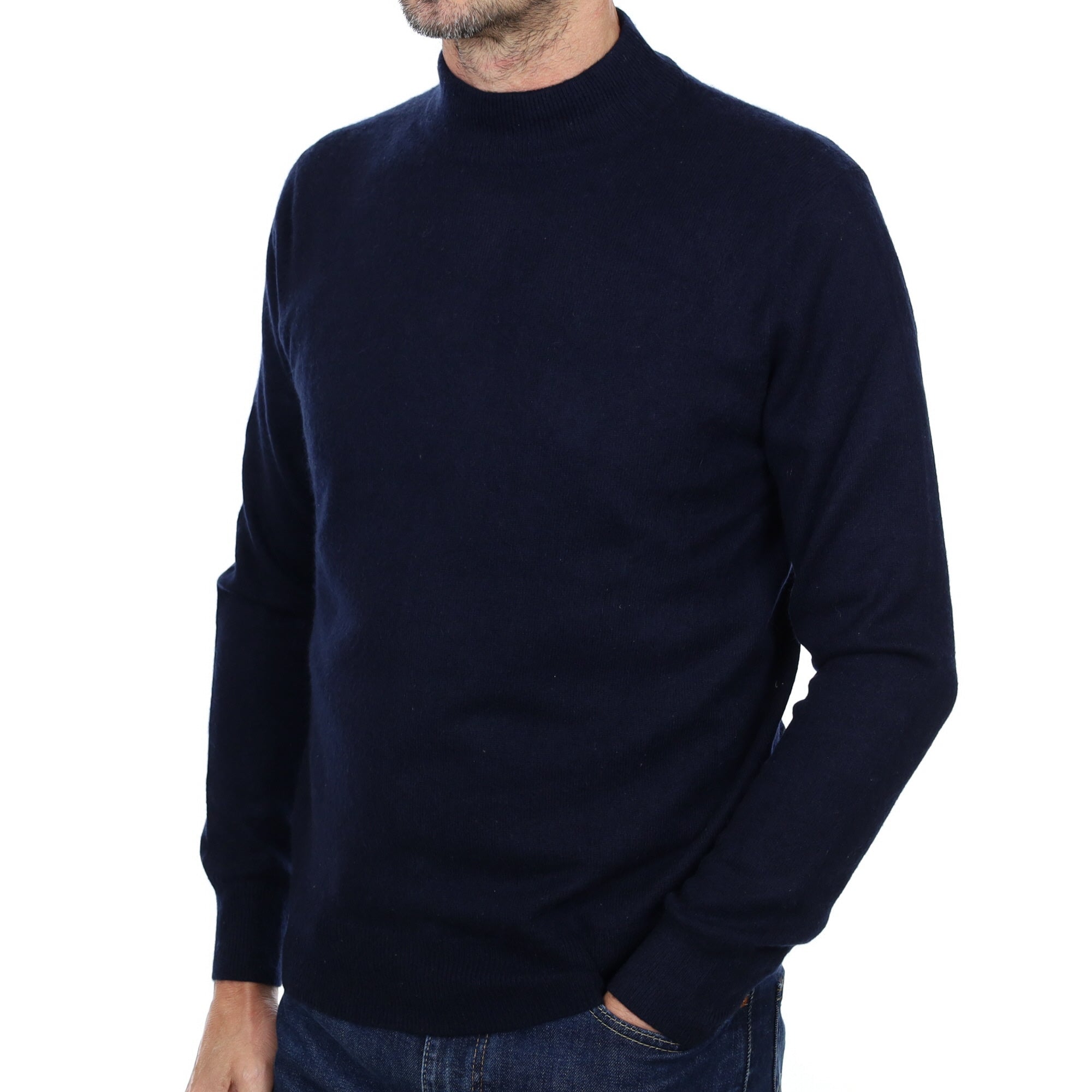 Men's Navy Blue Cashmere Turtle Neck Jumper Small