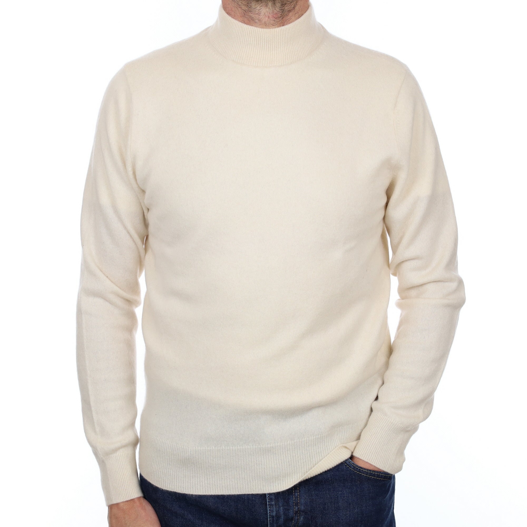 Men's Vanilla Cream Cashmere Turtle Neck Jumper Small