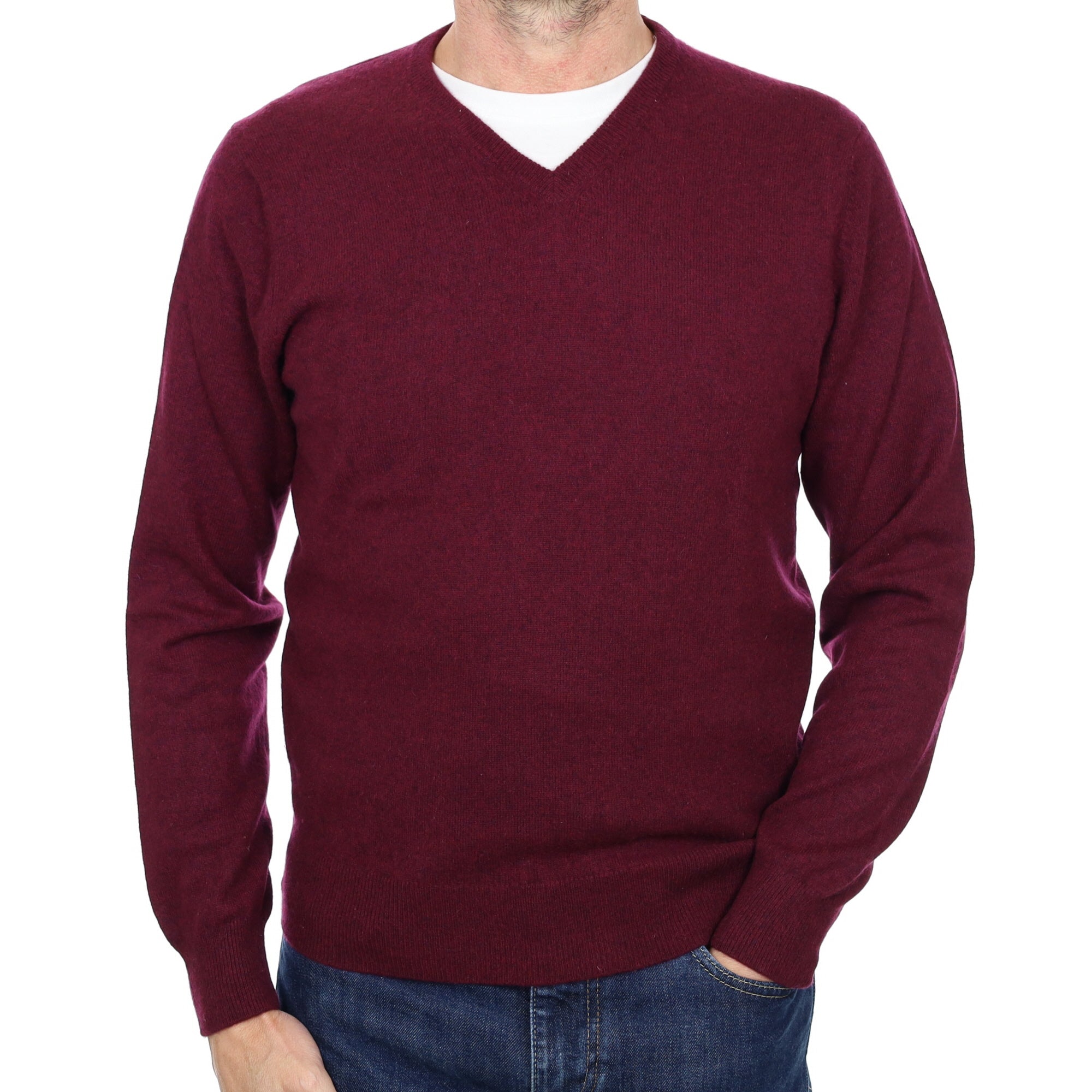 Men's Mulberry Purple Cashmere V Neck Jumper Small