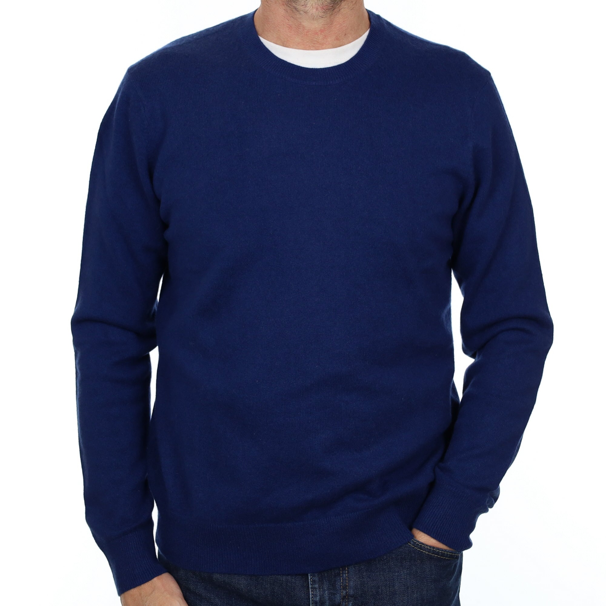 Men's French Navy Cashmere Crew Neck Jumper Small