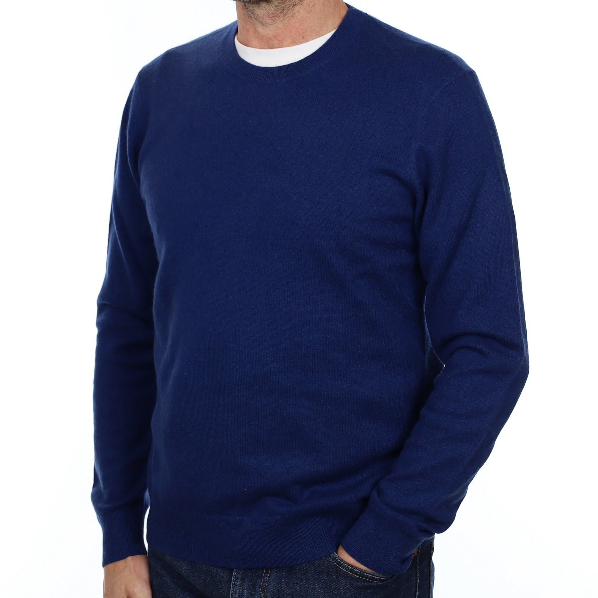 Men's French Navy Cashmere Crew Neck Jumper Small