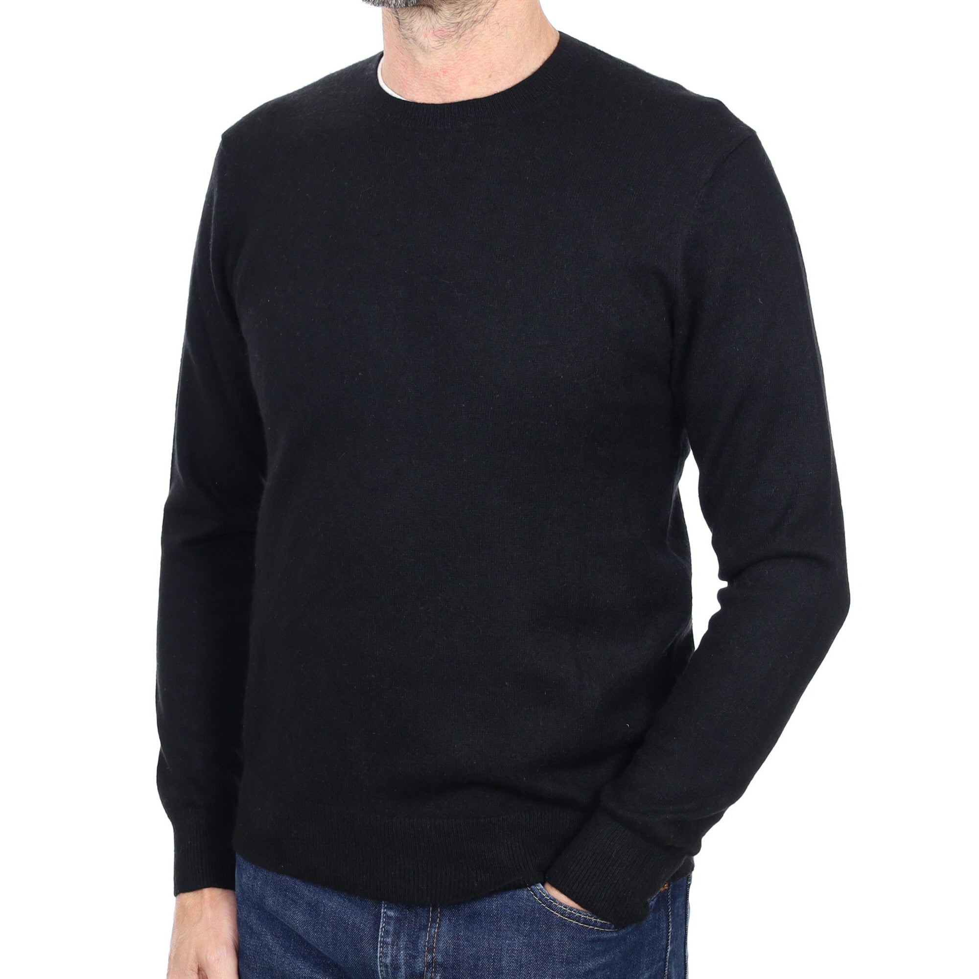 Men's Black Cashmere Crew Neck Jumper Extra Small