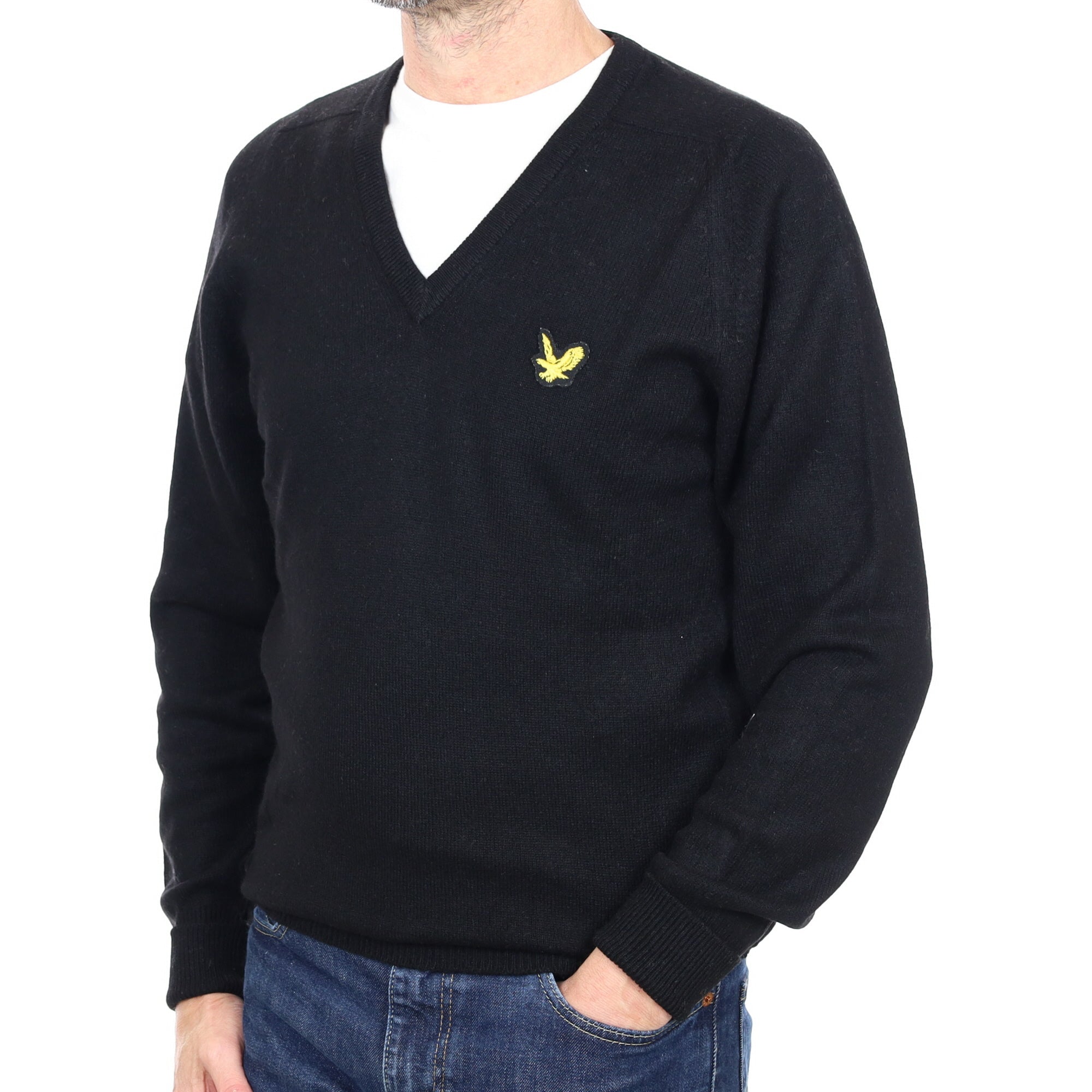 Men's Lyle and Scott Scottish Black Cashmere V Neck Jumper Small