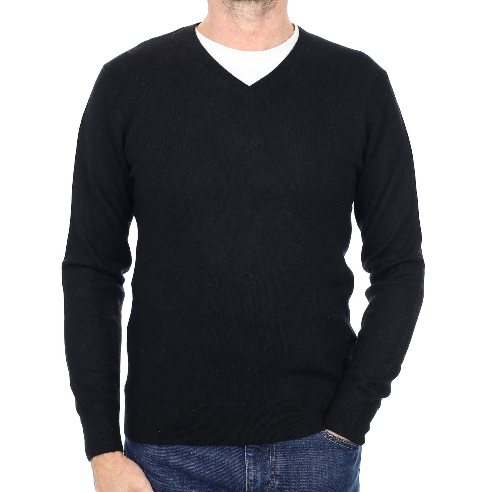 Men's Black Cashmere V Neck Jumper Small