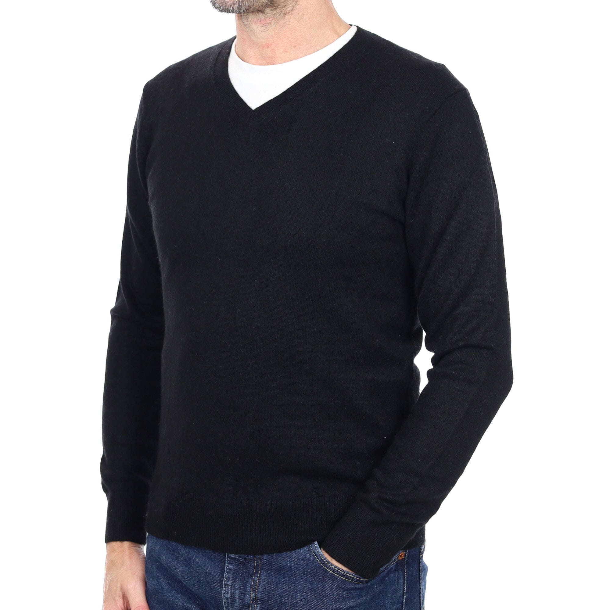 Men's Black Cashmere V Neck Jumper Small