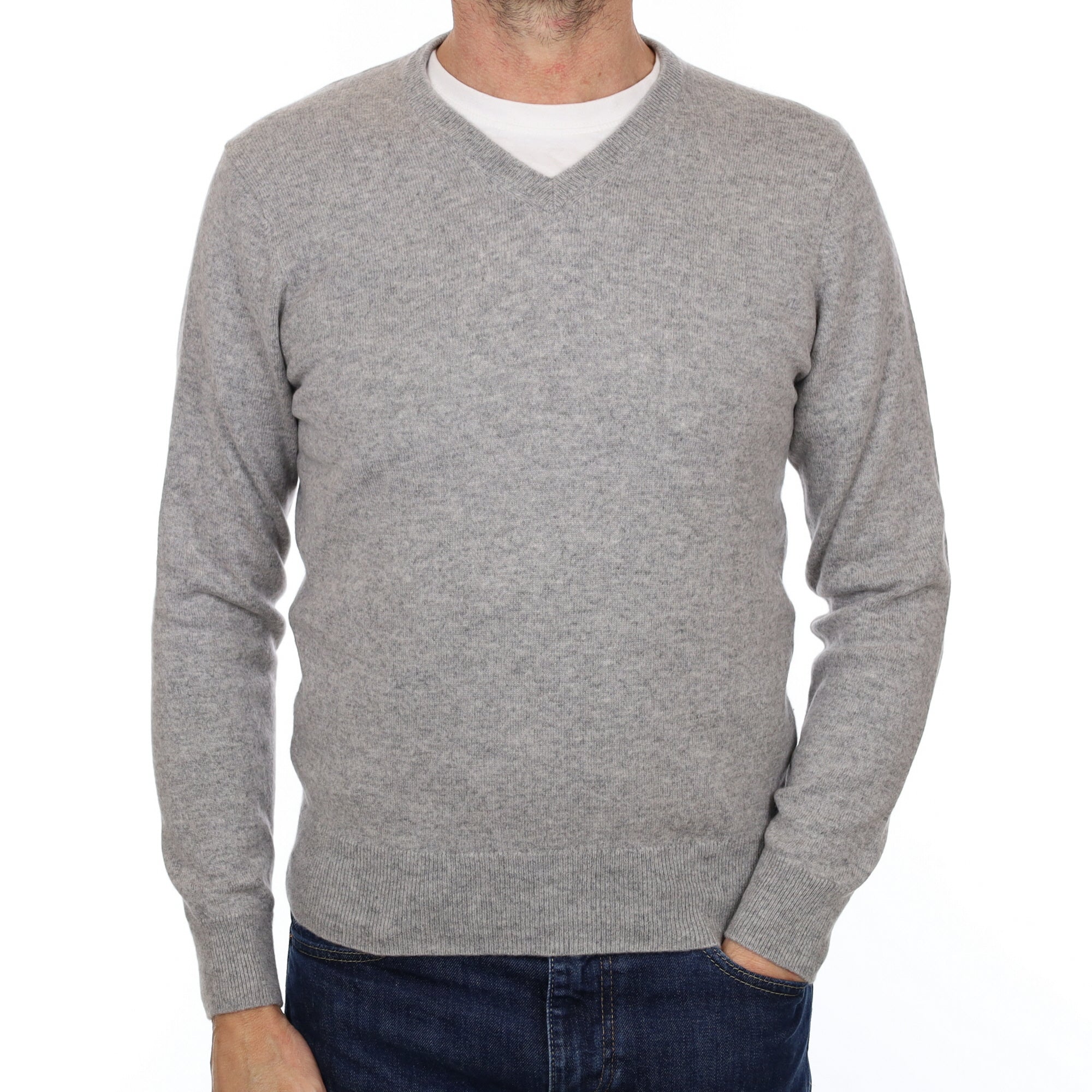 Men's Smoke Grey Cashmere V Neck Jumper Small