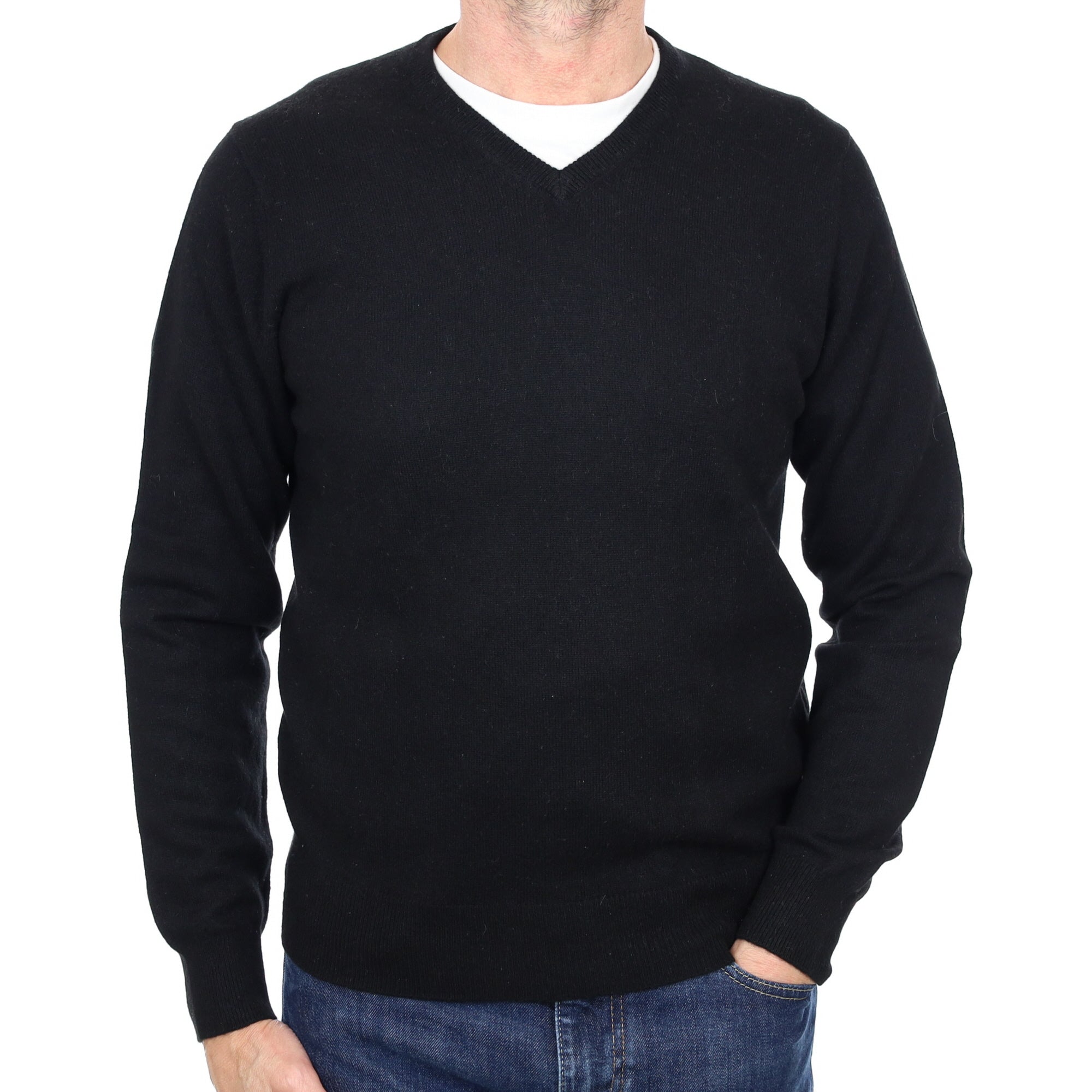 Men's Black Cashmere V Neck Jumper Small