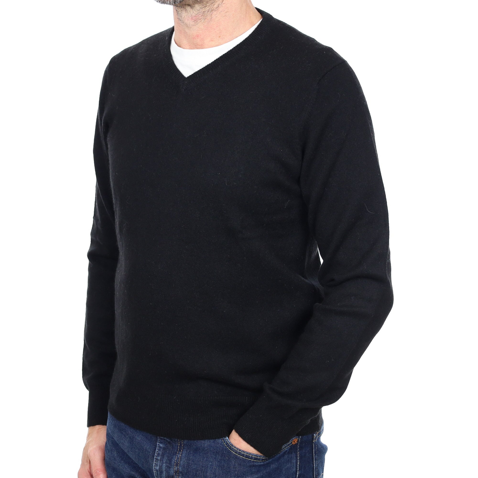 Men's Black Cashmere V Neck Jumper Small