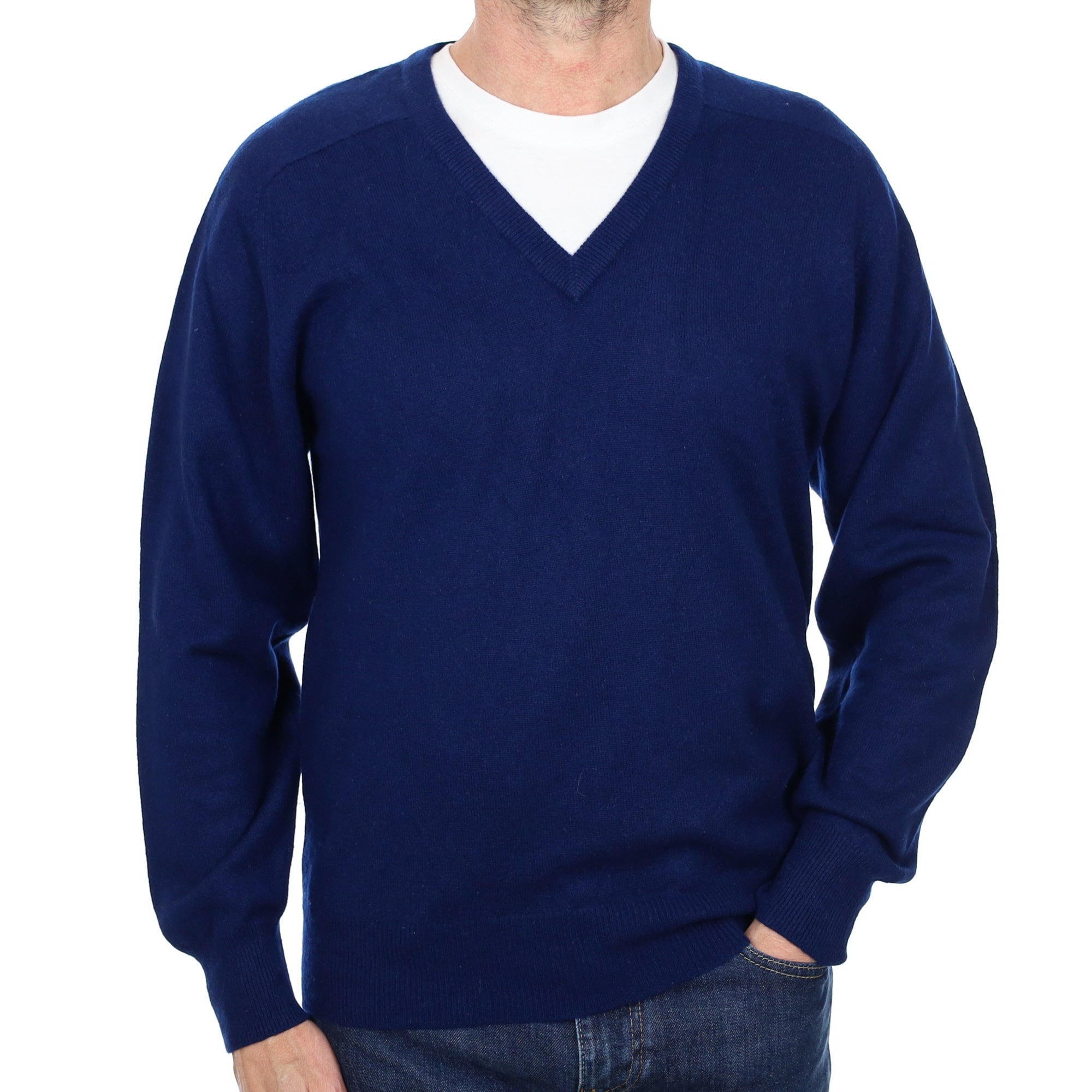 Men's French Navy Cashmere V Neck Jumper Small