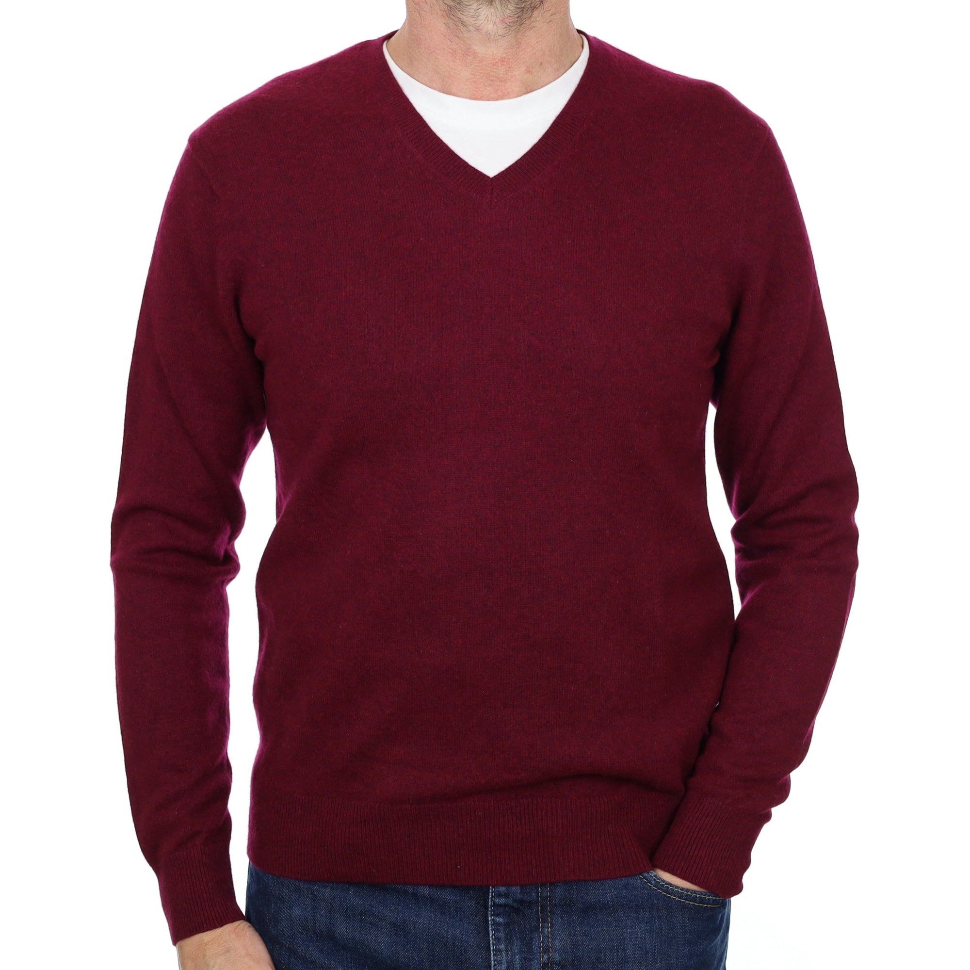 Men's Mulberry Purple Cashmere V Neck Jumper Extra Small