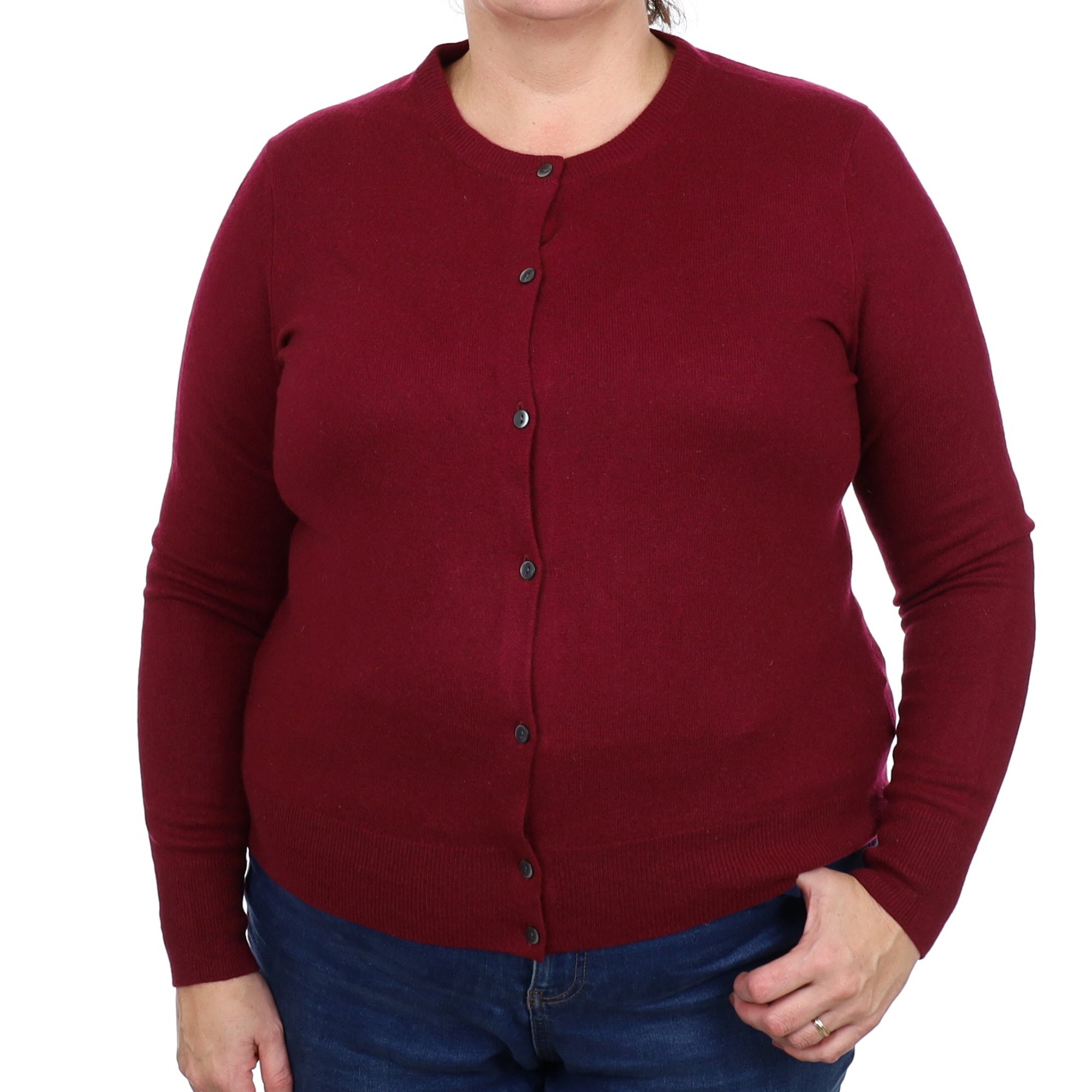 Wine Red Cashmere Crew Neck Cardigan Extra Large