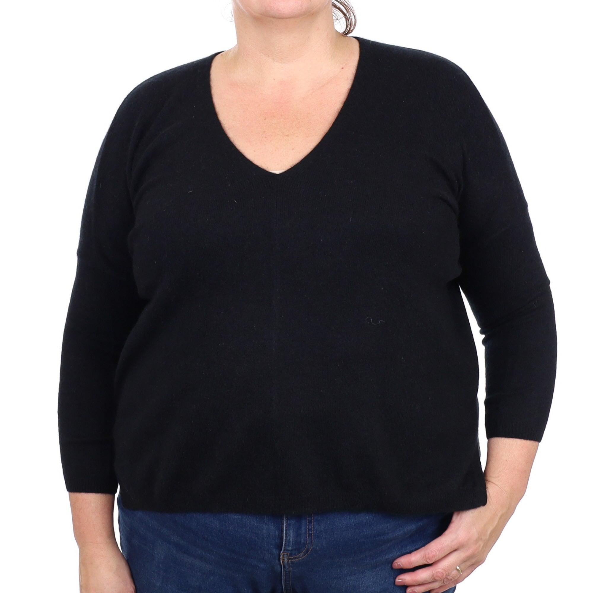 Black Cashmere V Neck Jumper Extra Large