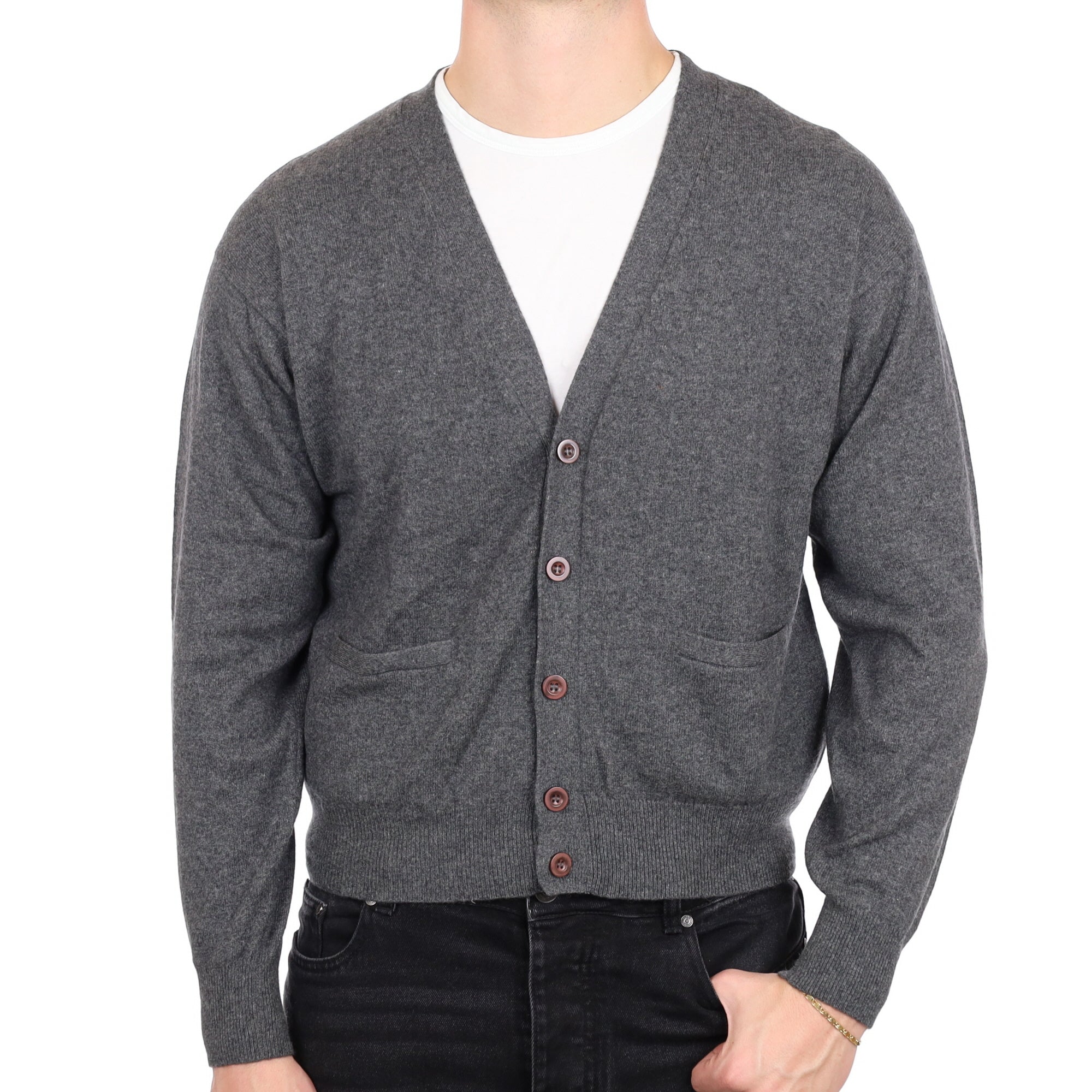 Men's Slate Grey Cashmere V Neck Cardigan XL