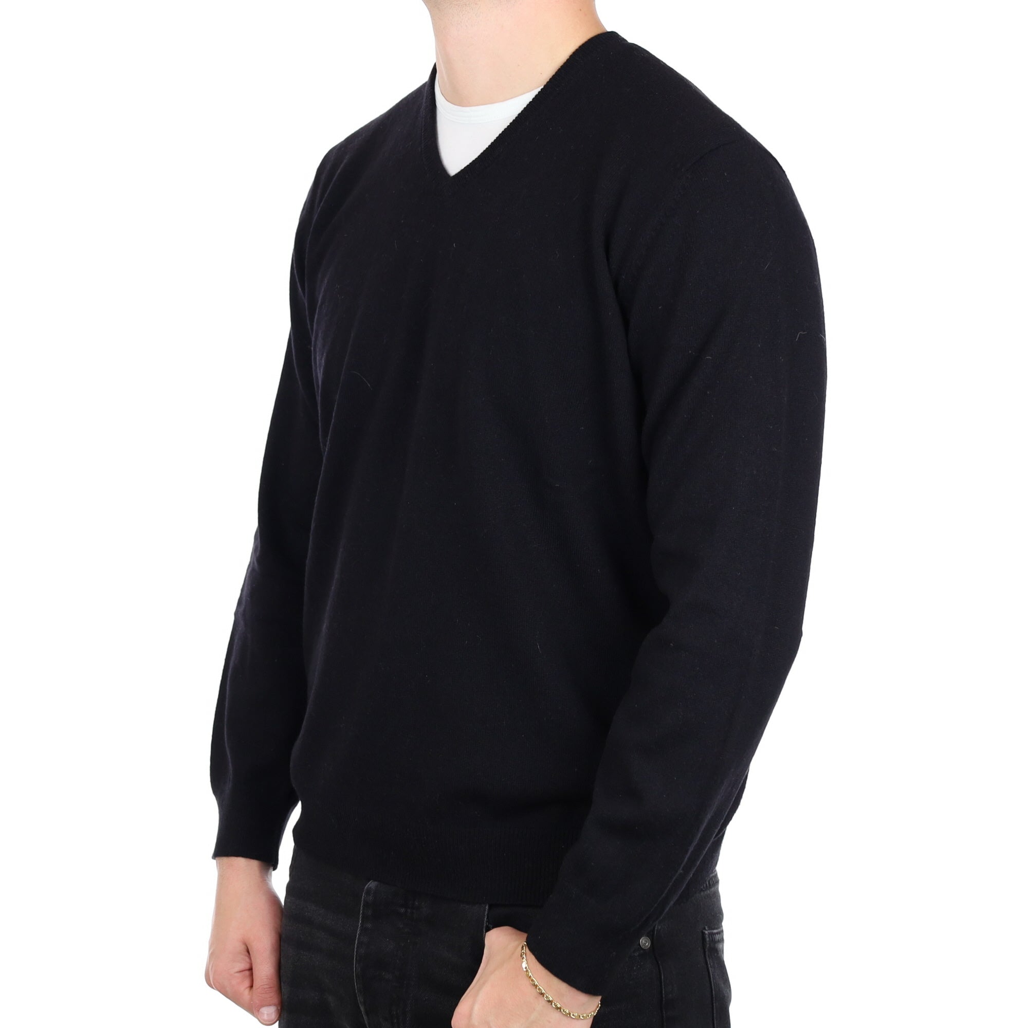 Men's Black Cashmere V Neck Jumper XXL