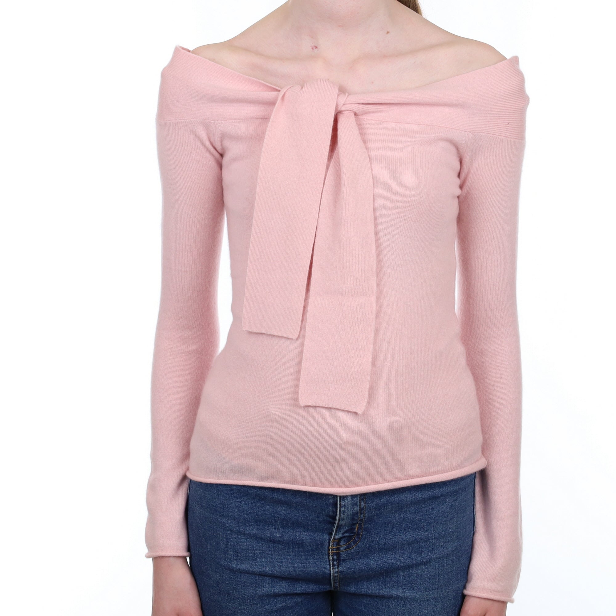 Shell Pink Cashmere Wide Tie Neck Jumper Extra Small