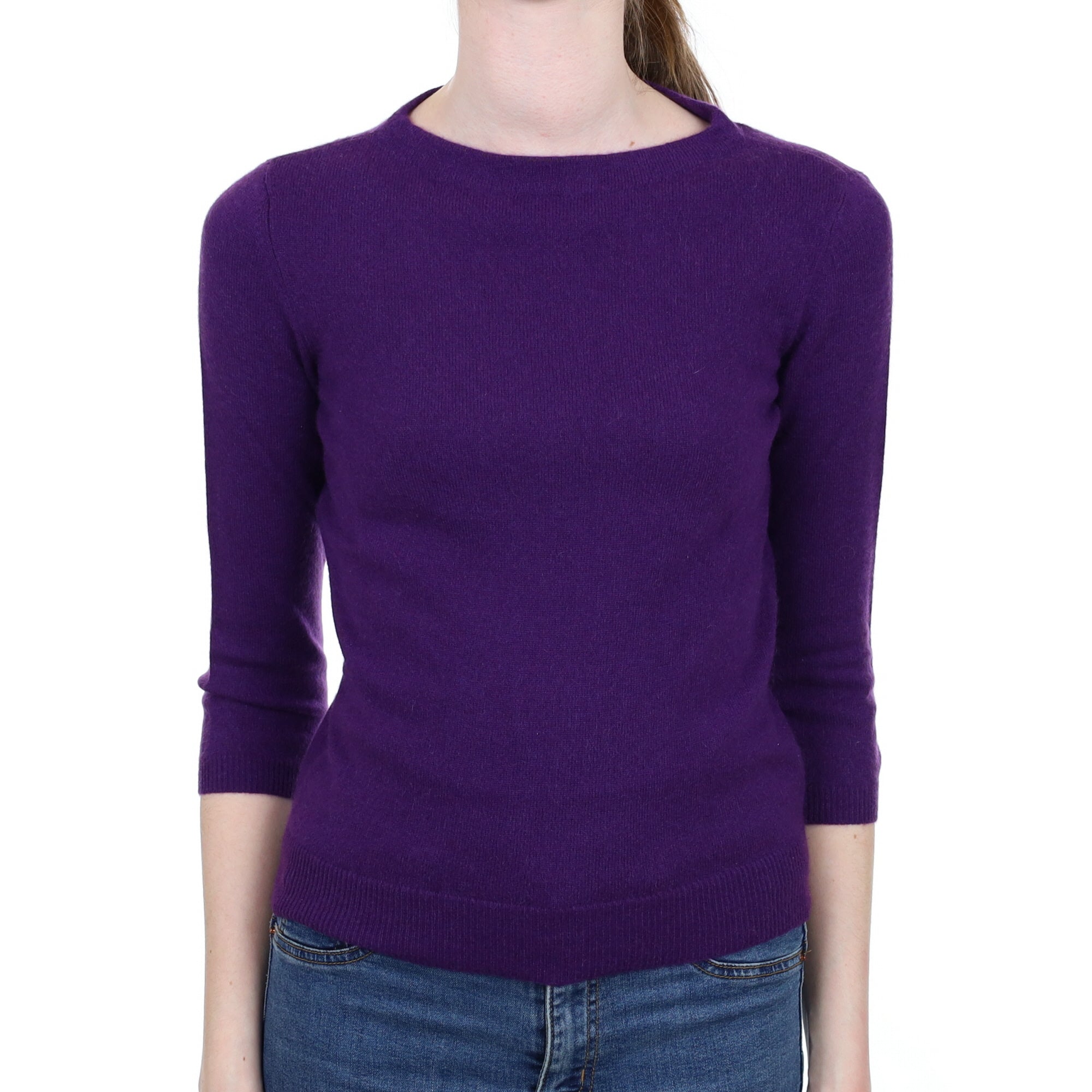 Aubergine Purple Cashmere Crew Neck Jumper Extra Small