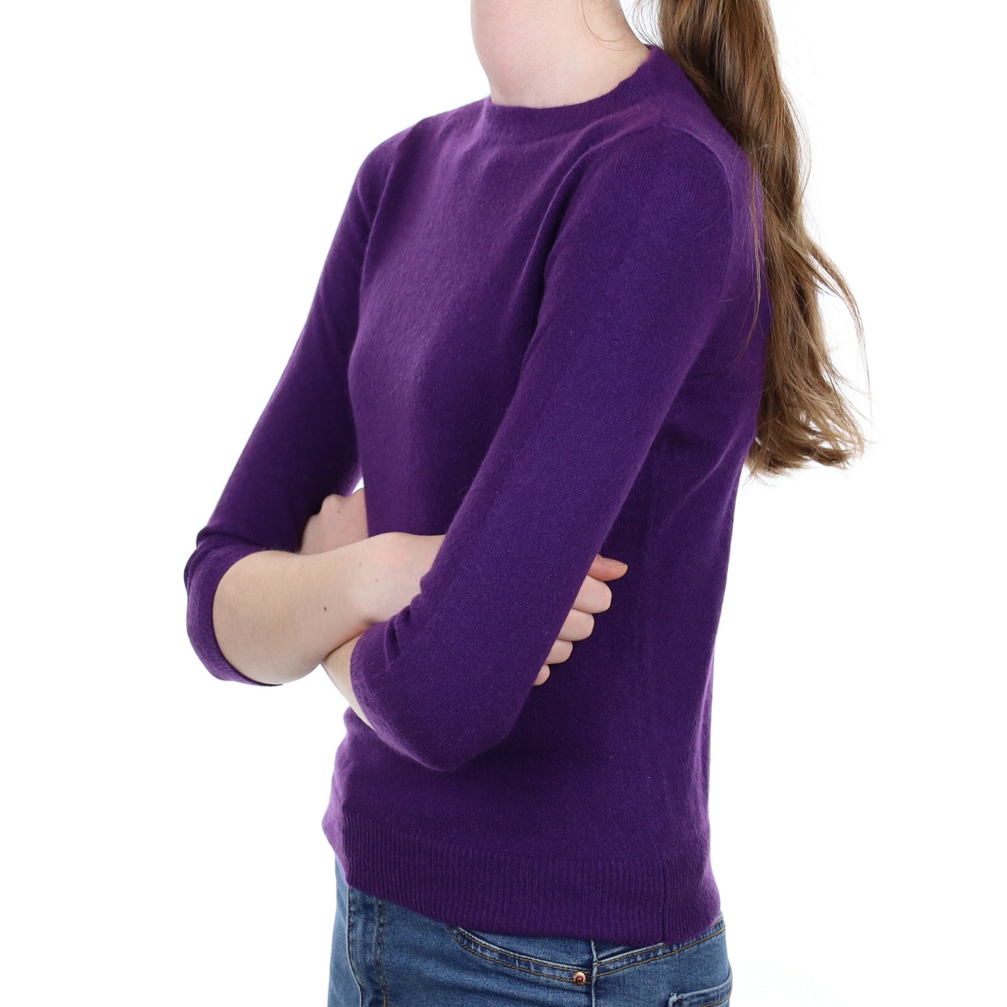 Aubergine Purple Cashmere Crew Neck Jumper Extra Small