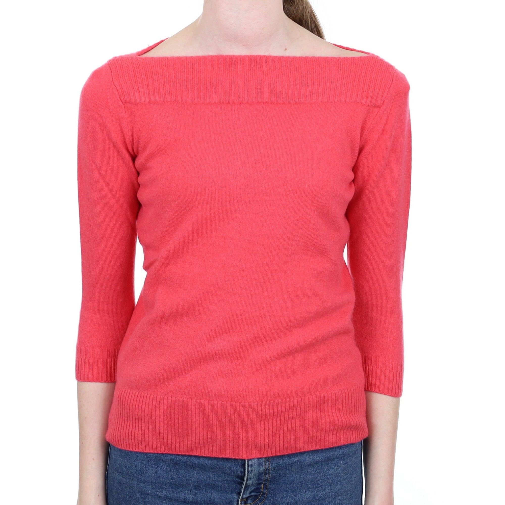 Hot Pink Cashmere Slash Neck Jumper Extra Small