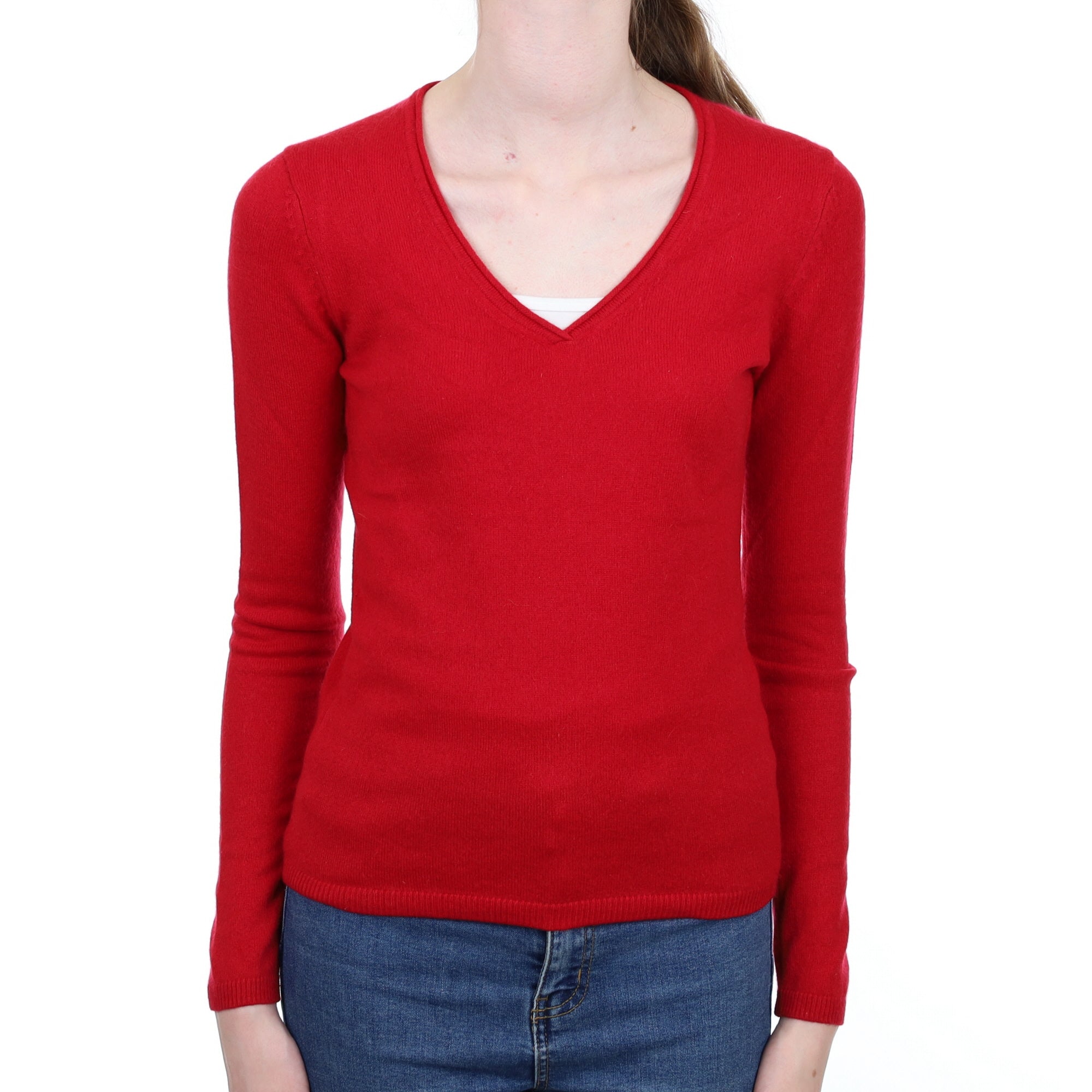 Ruby Red Cashmere V Neck Jumper Extra Small