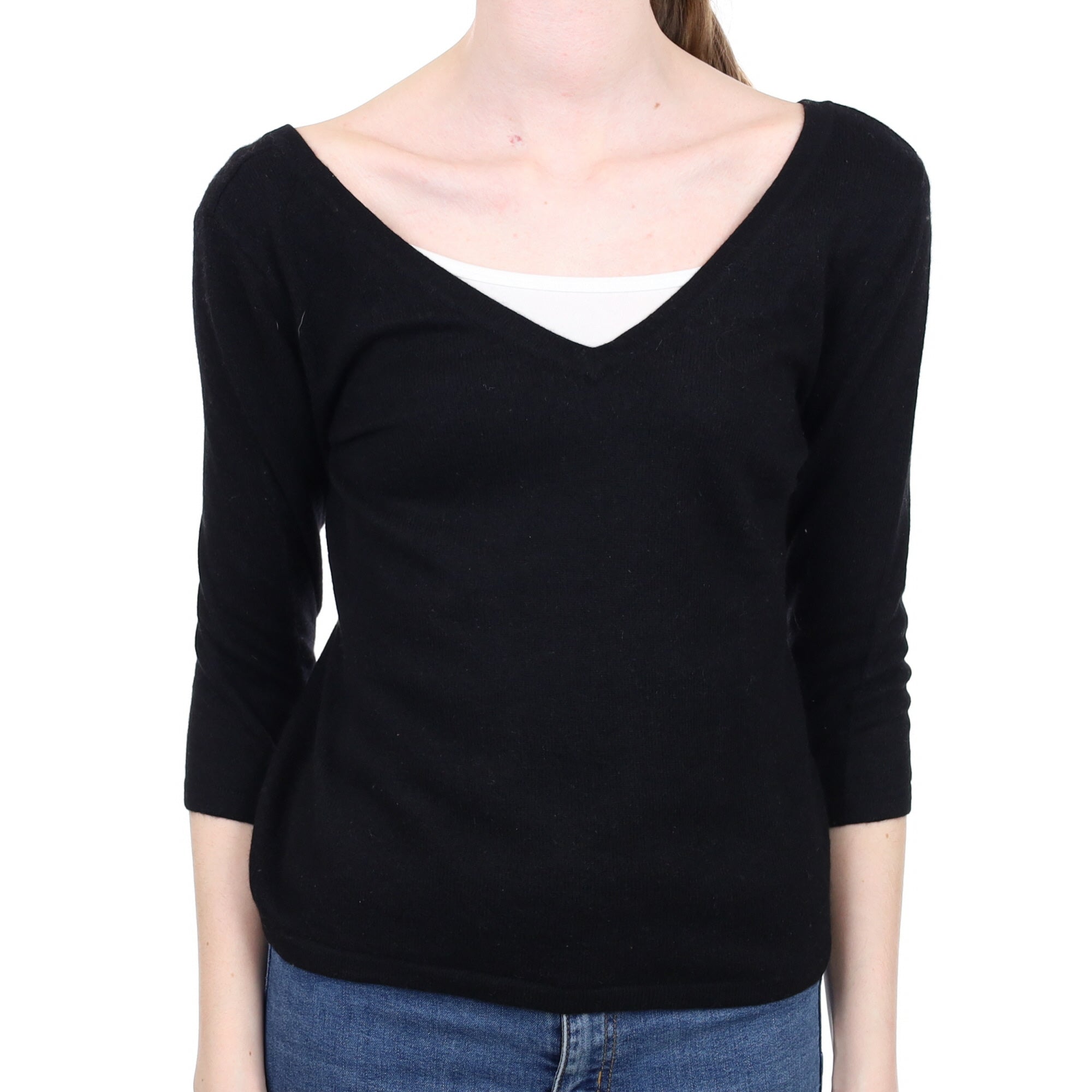 Black Cashmere V Neck Jumper Extra Small