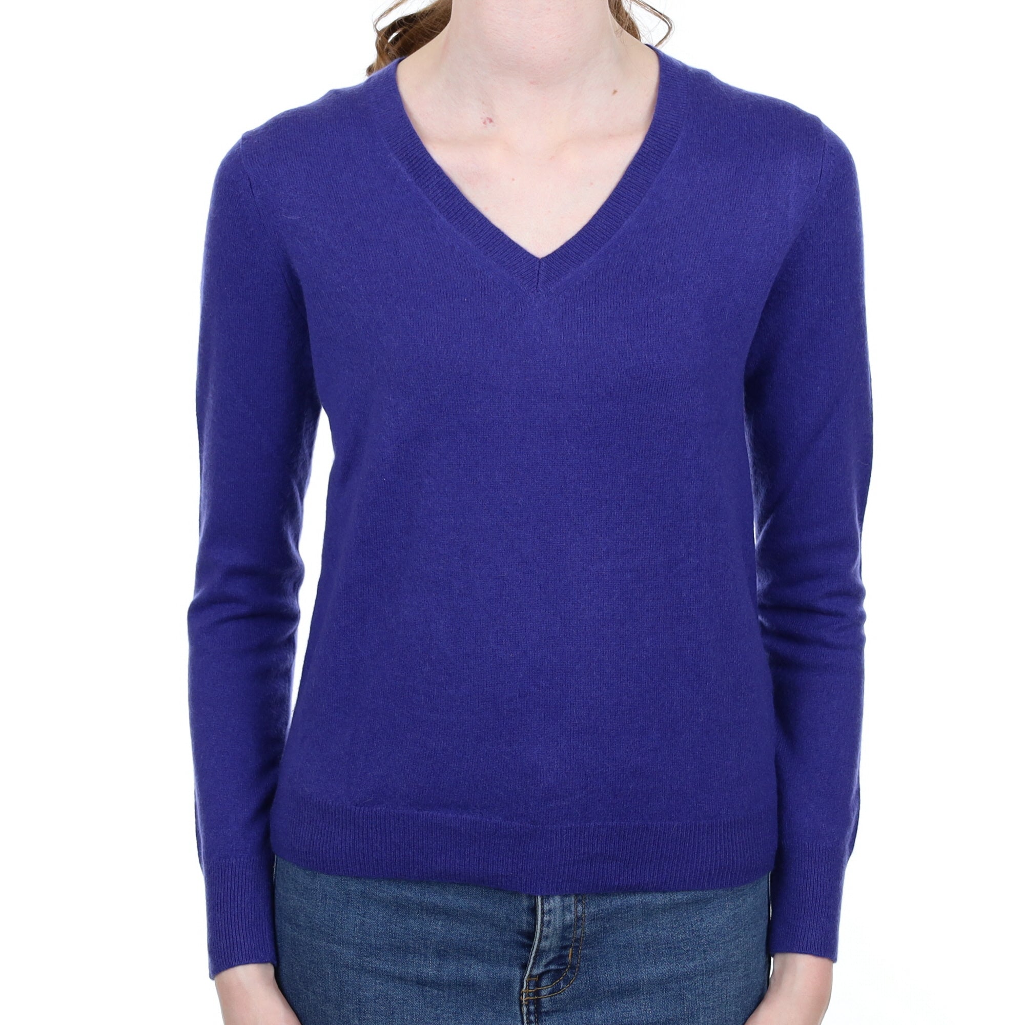 Admiral Blue Cashmere V Neck Jumper Extra Small