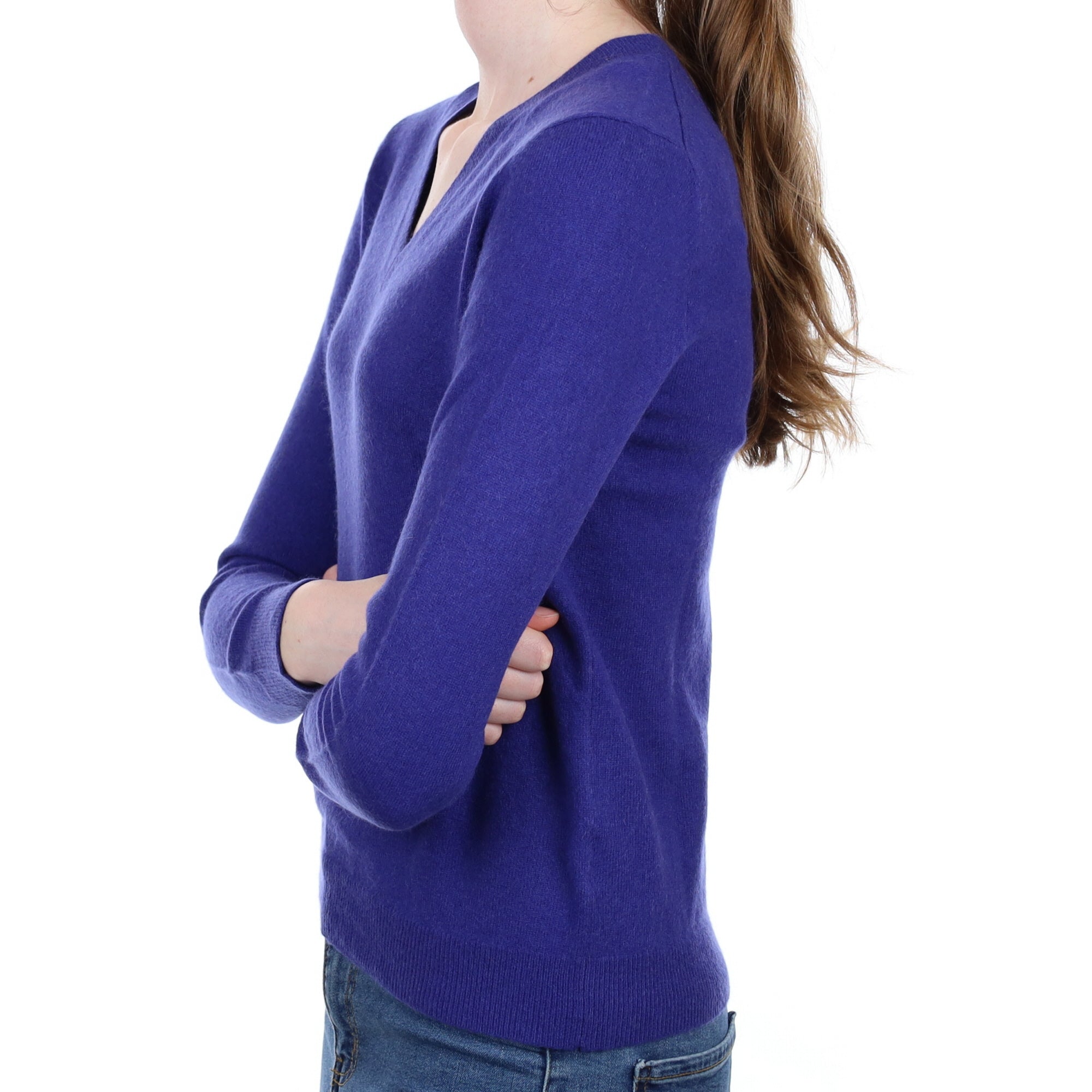 Admiral Blue Cashmere V Neck Jumper Extra Small