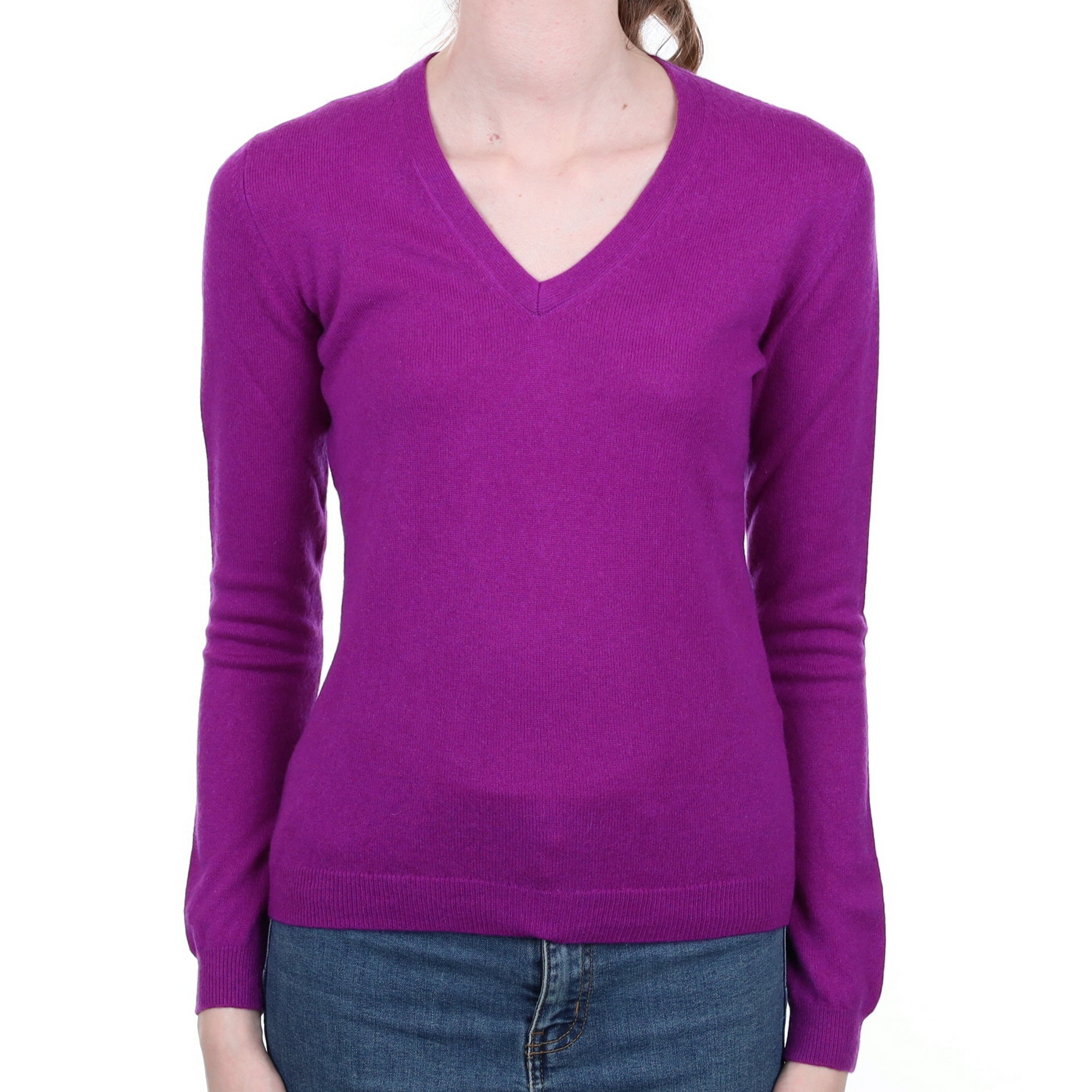 Magenta Purple Cashmere V Neck Jumper Extra Small