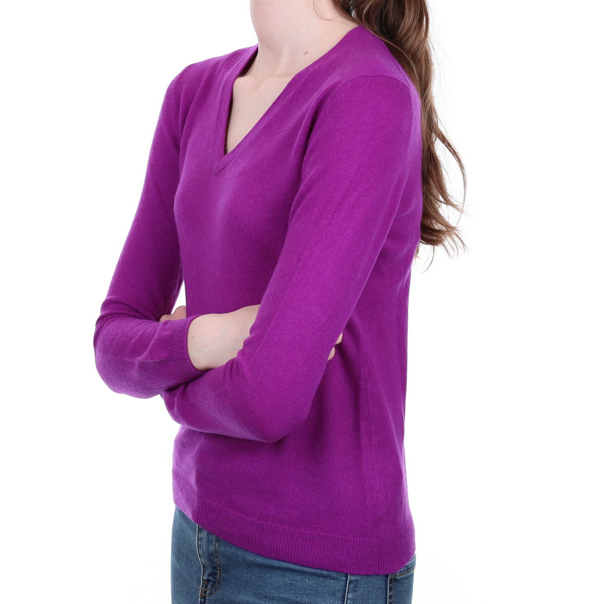 Magenta Purple Cashmere V Neck Jumper Extra Small