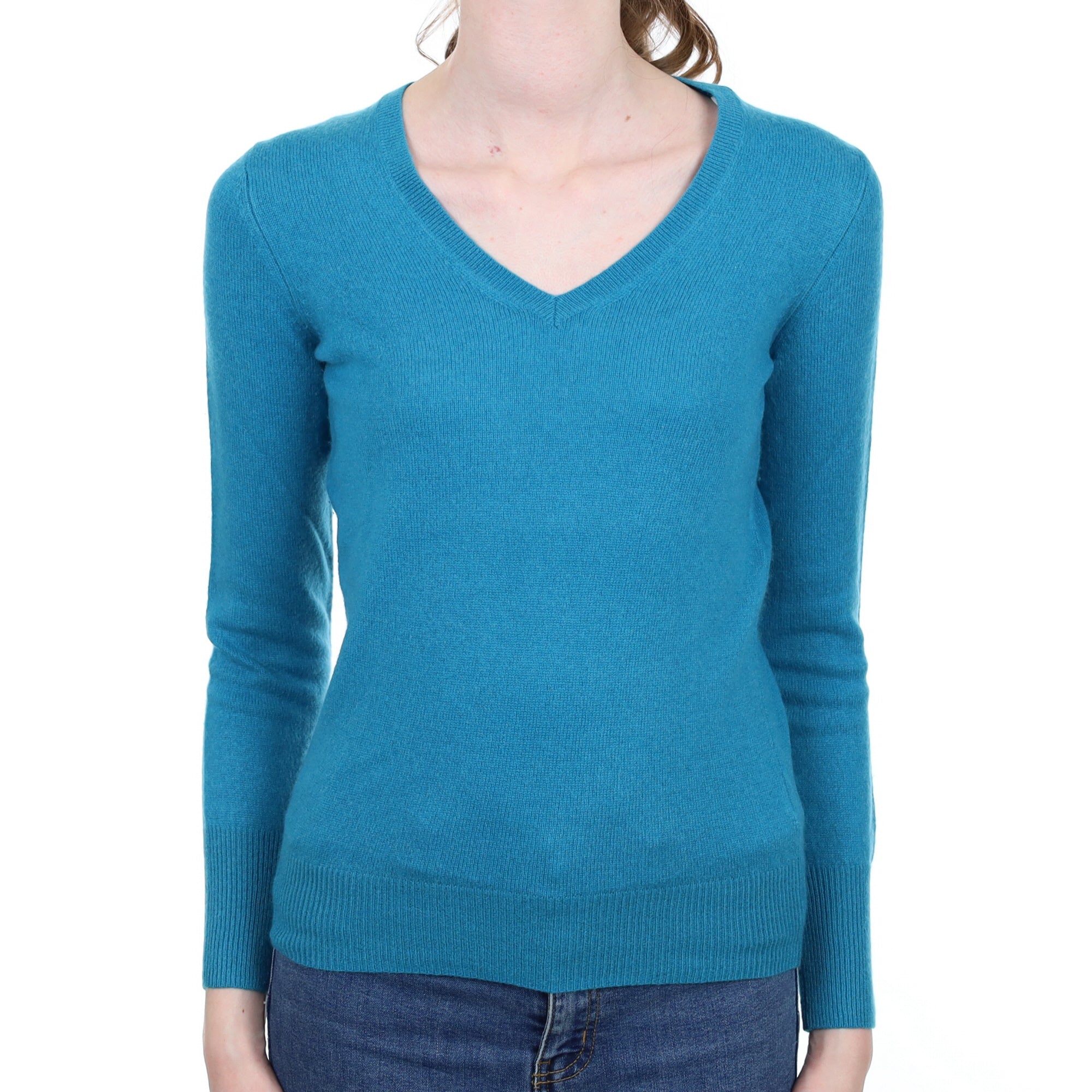 Mediterranean Blue Cashmere V Neck Jumper Extra Small