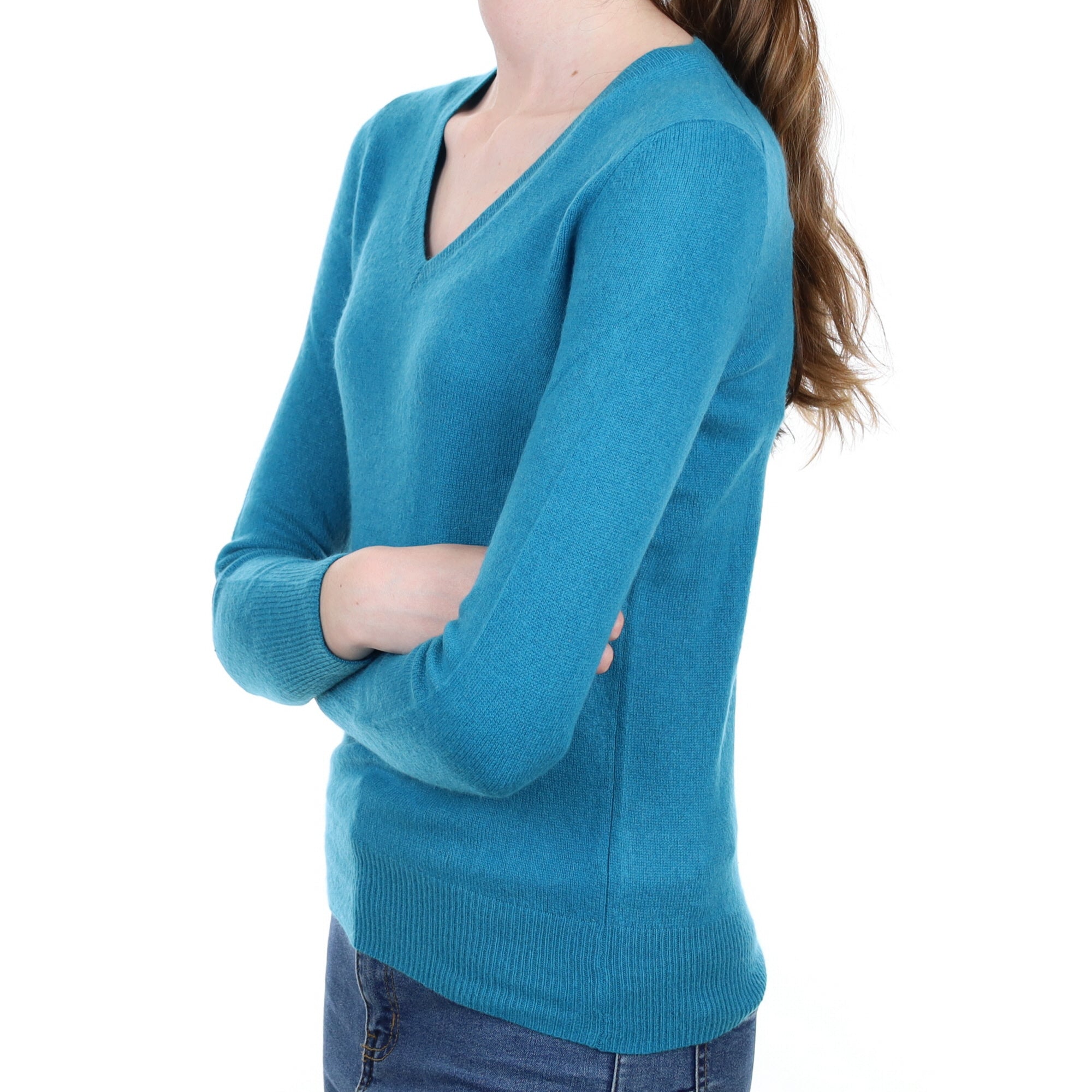 Mediterranean Blue Cashmere V Neck Jumper Extra Small