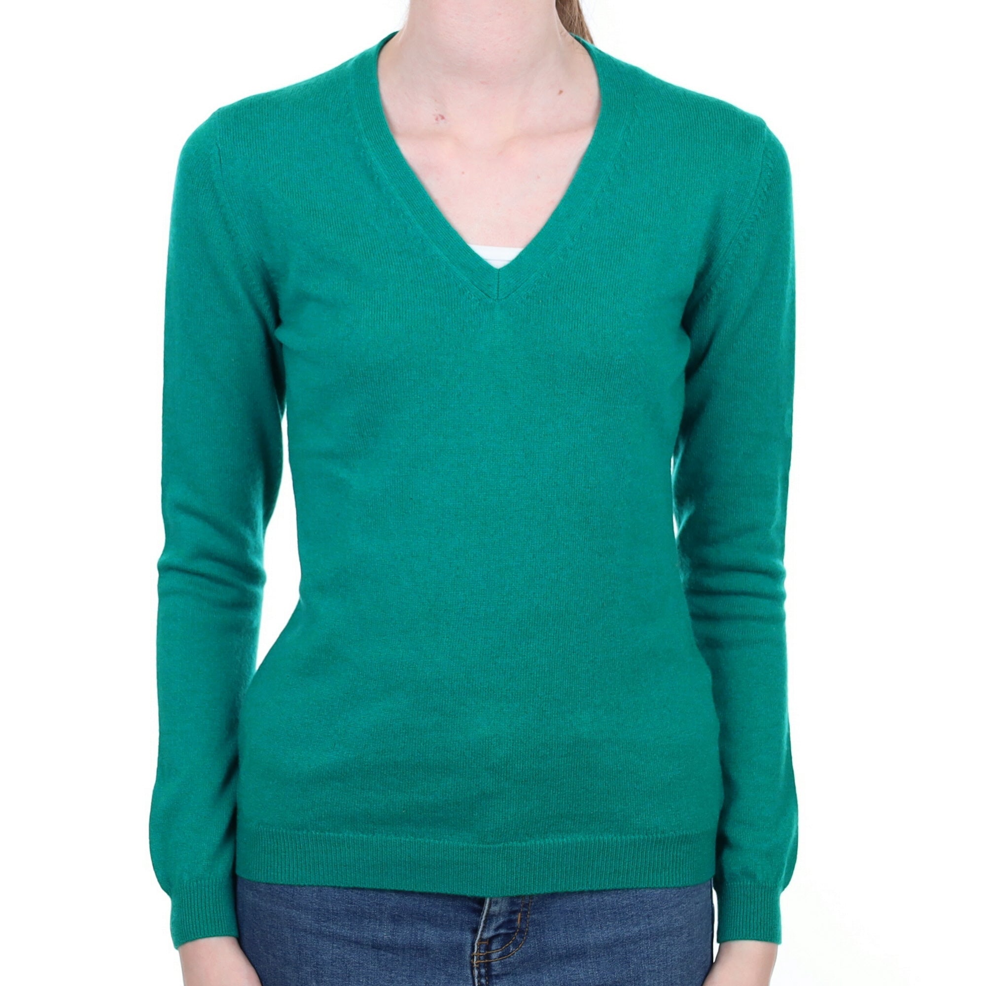 Teal Green Cashmere V Neck Jumper Extra Small