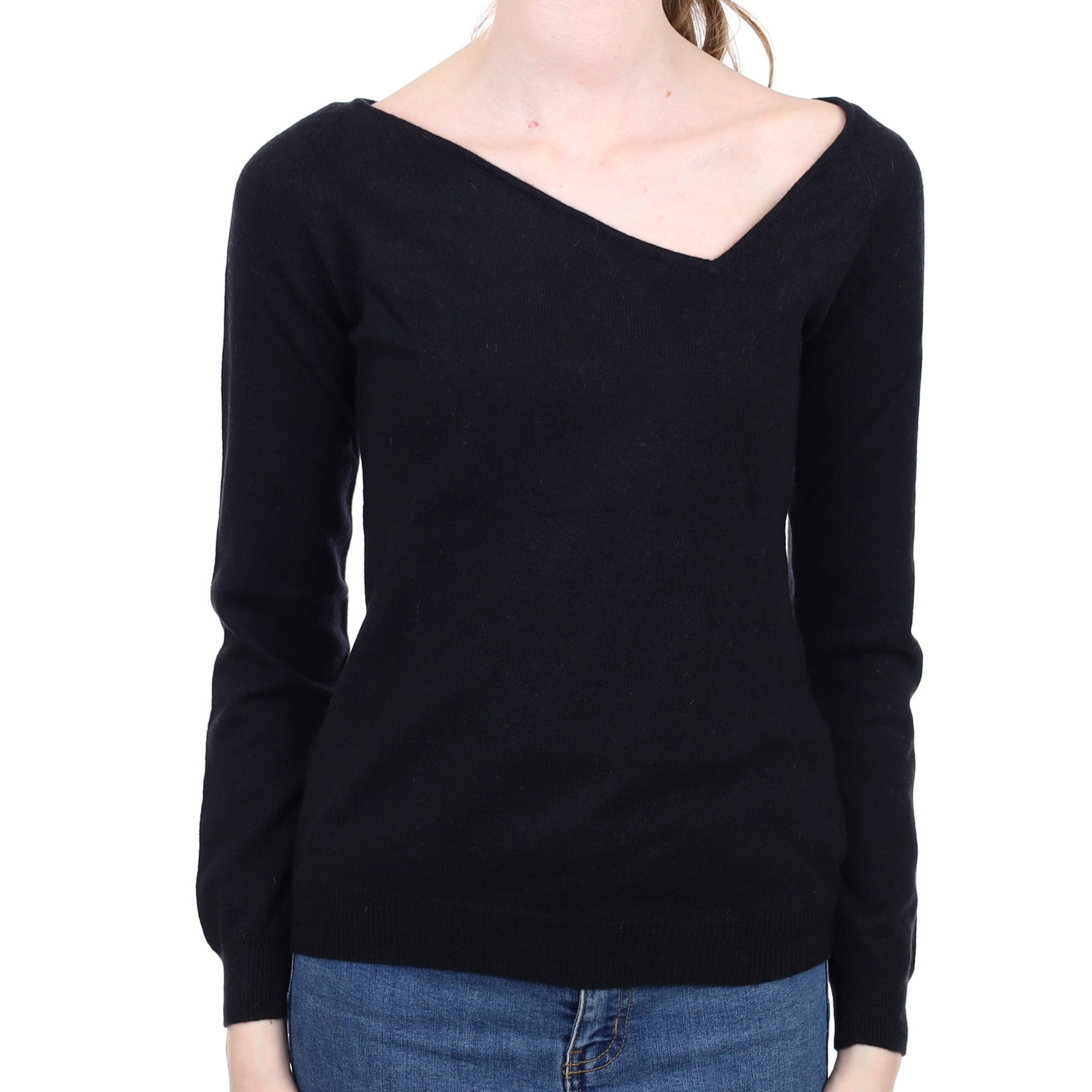 Black Cashmere Asymmetric V Neck Jumper Extra Small