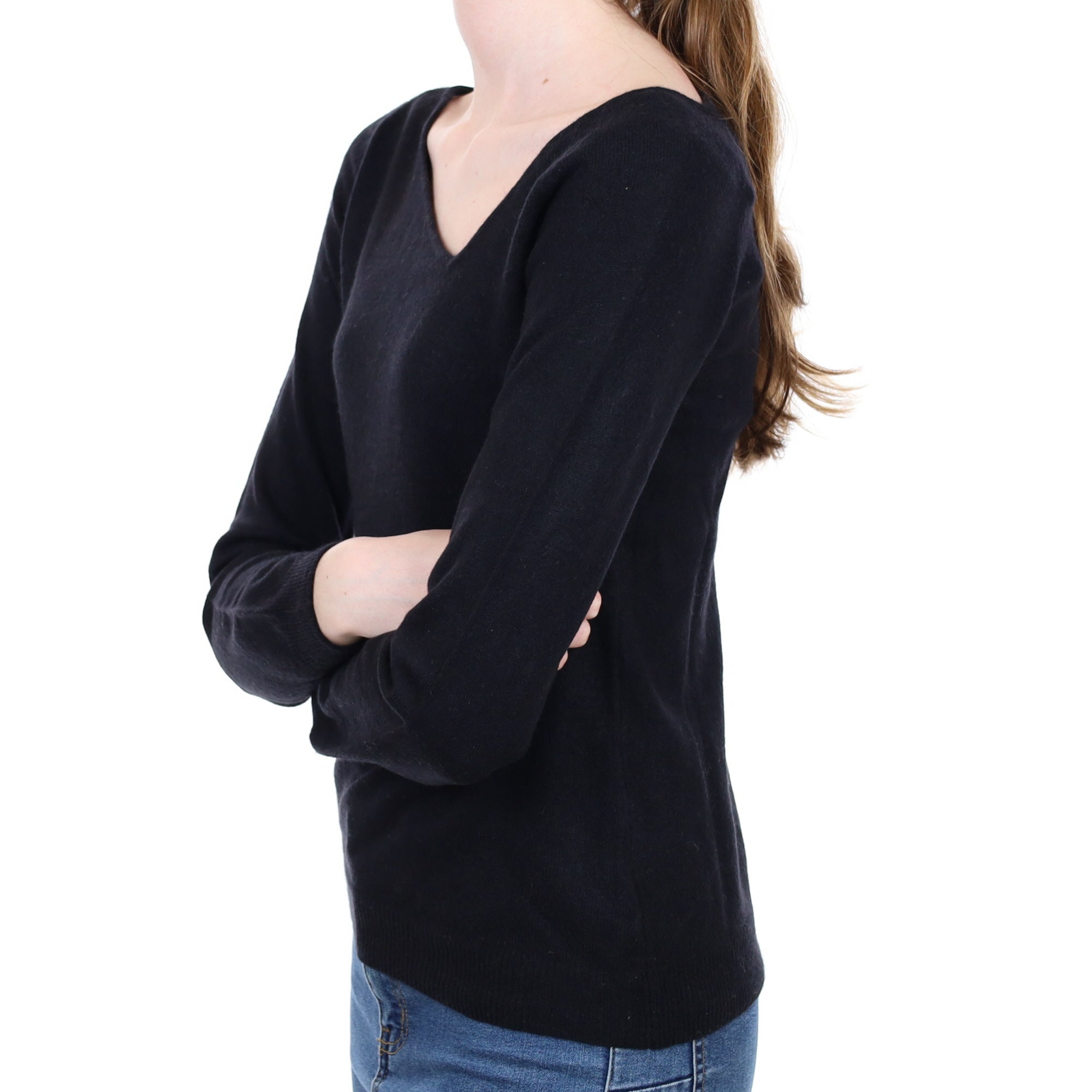 Black Cashmere Asymmetric V Neck Jumper Extra Small