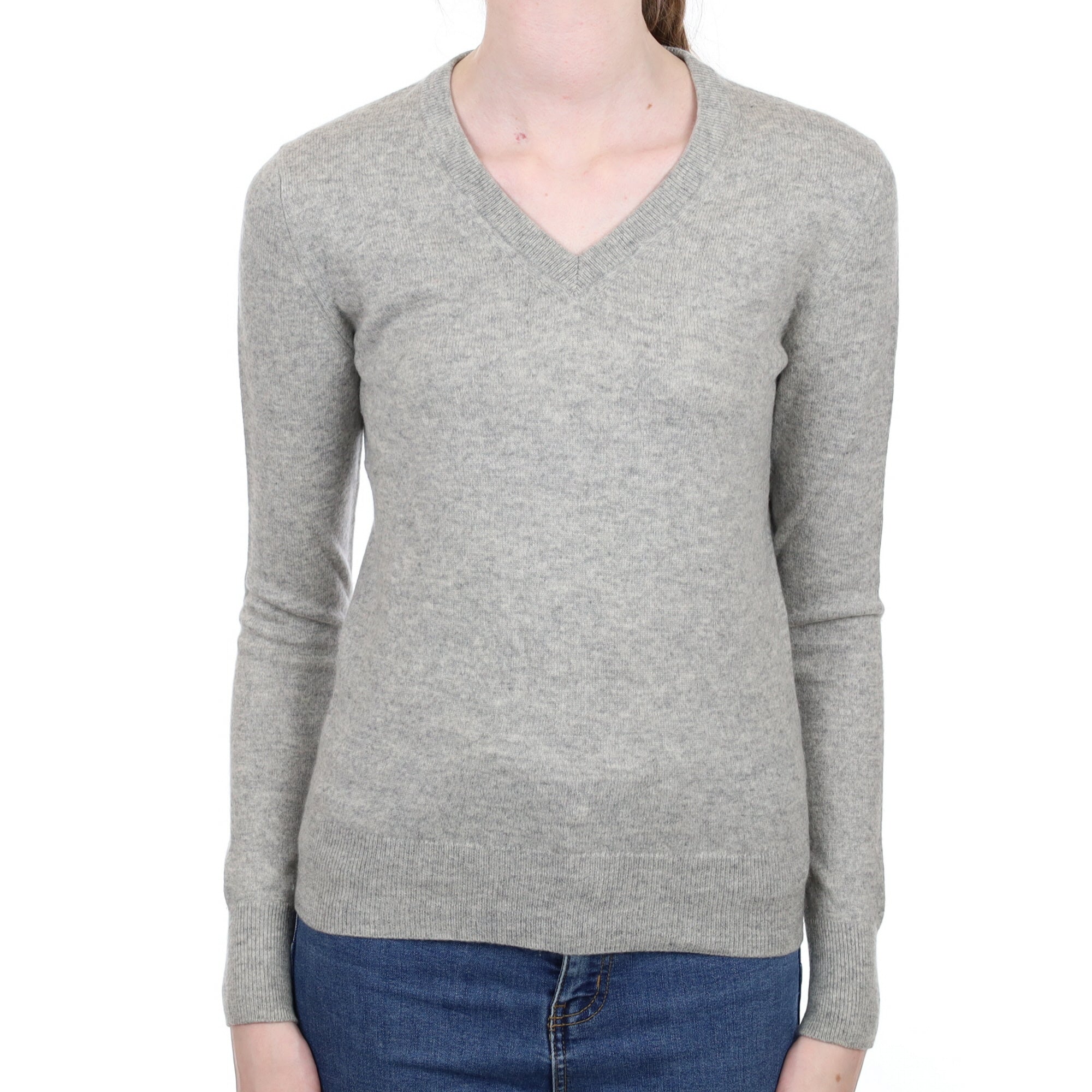 Smoke Grey Cashmere V Neck Jumper Extra Small