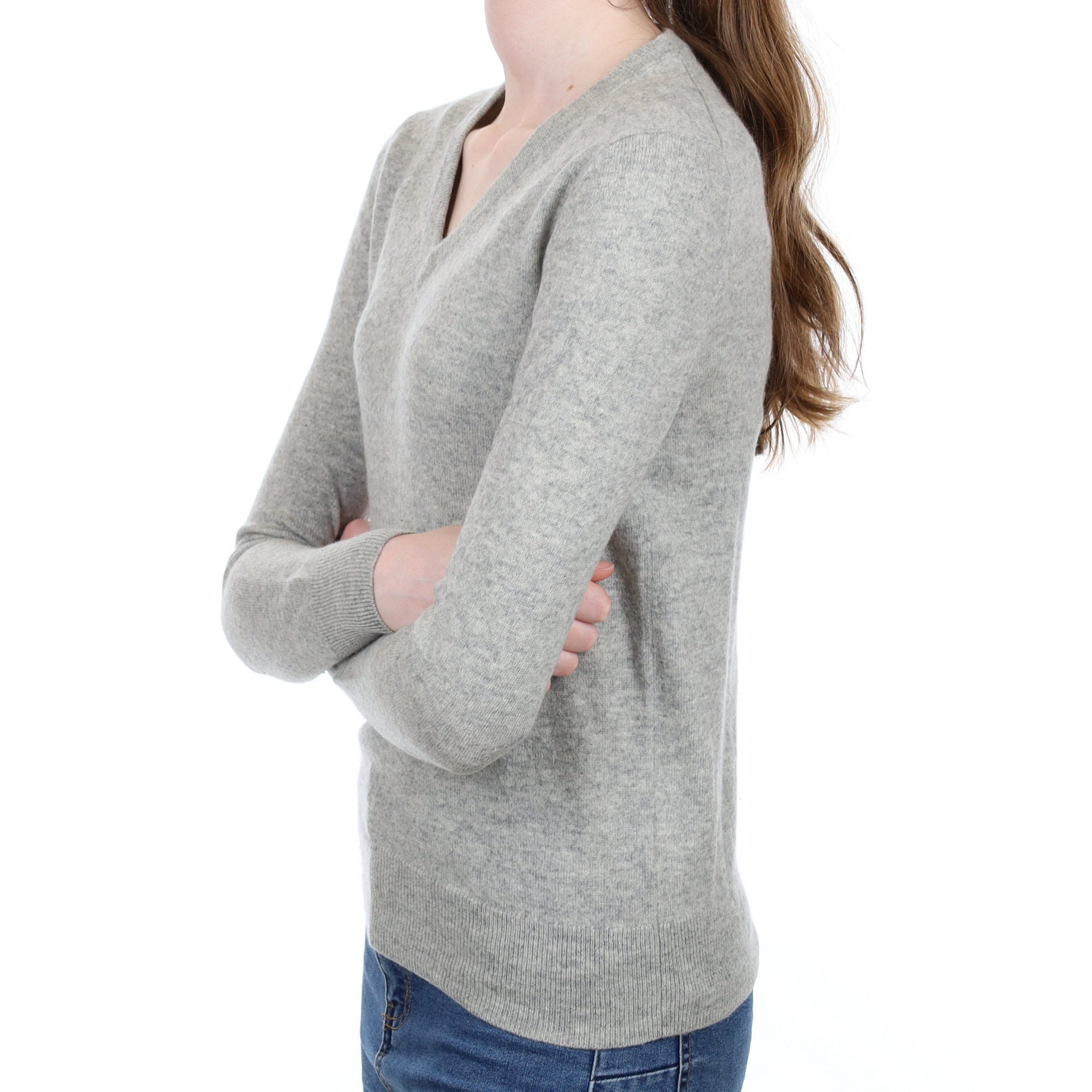 Smoke Grey Cashmere V Neck Jumper Extra Small