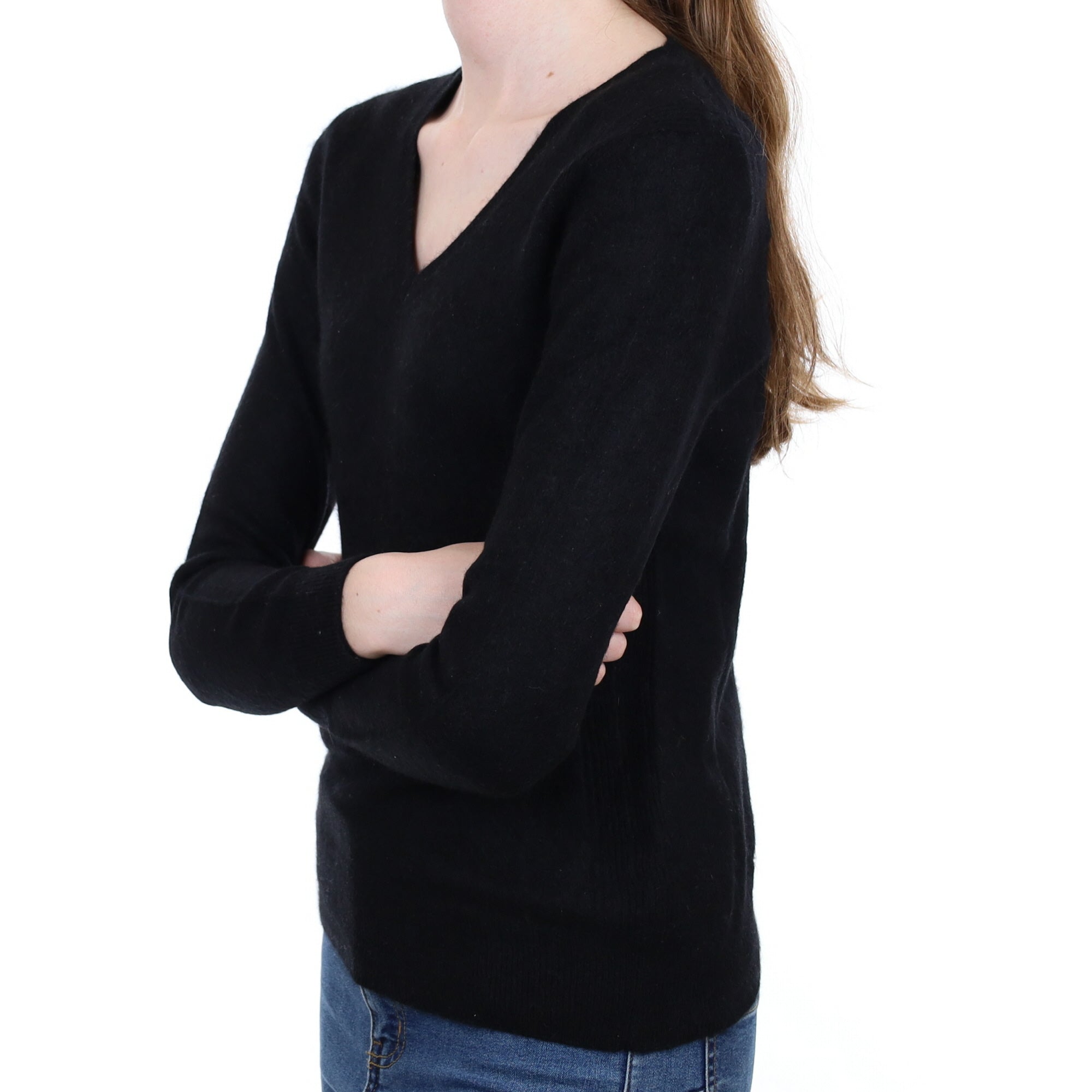 Black Cashmere V Neck Jumper Extra Small