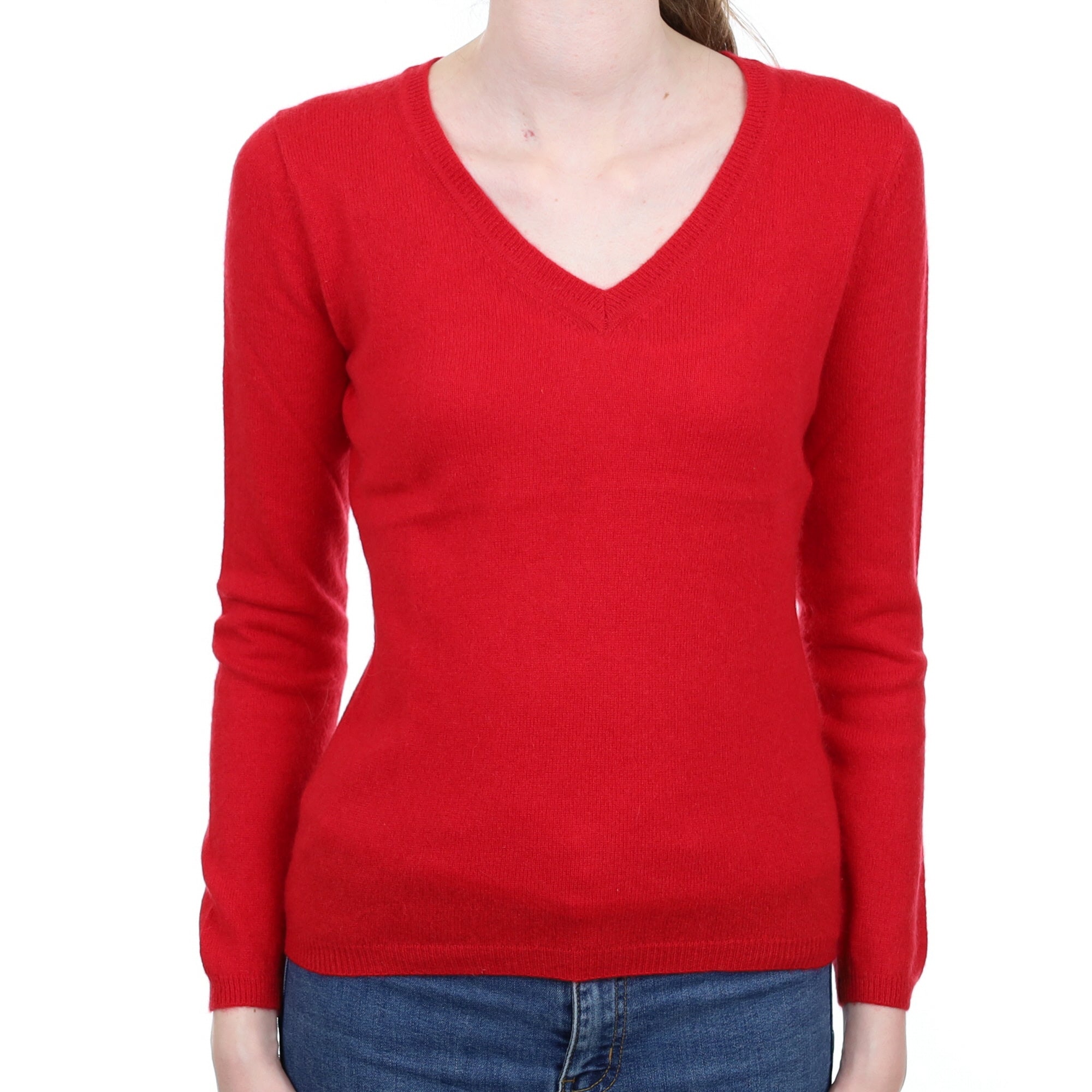 Ruby Red Cashmere V Neck Jumper Extra Small