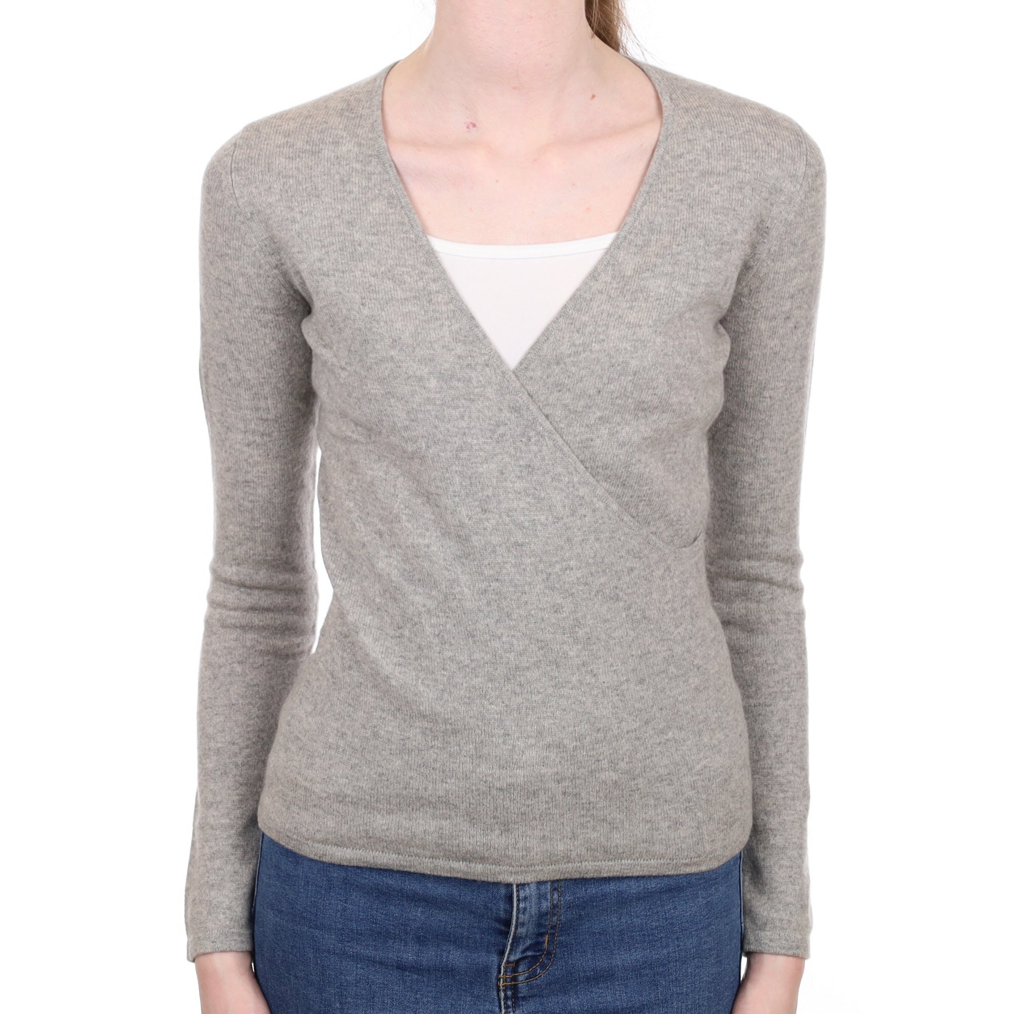 Smoke Grey Cashmere Cross Over V Neck Jumper Extra Small