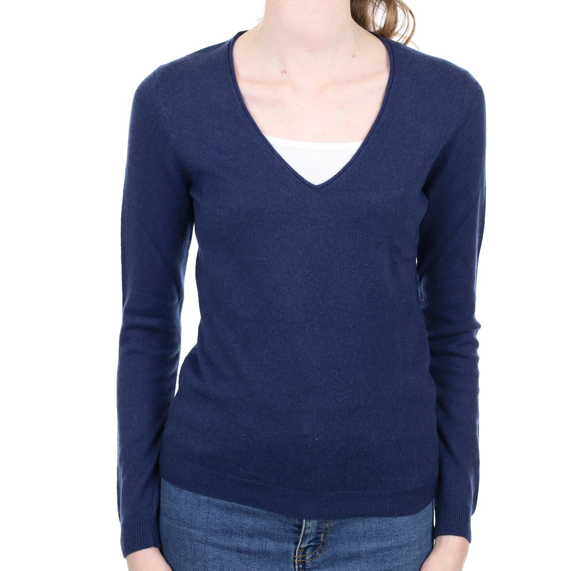 Repeat Navy Blue Cashmere V Neck Jumper Extra Small