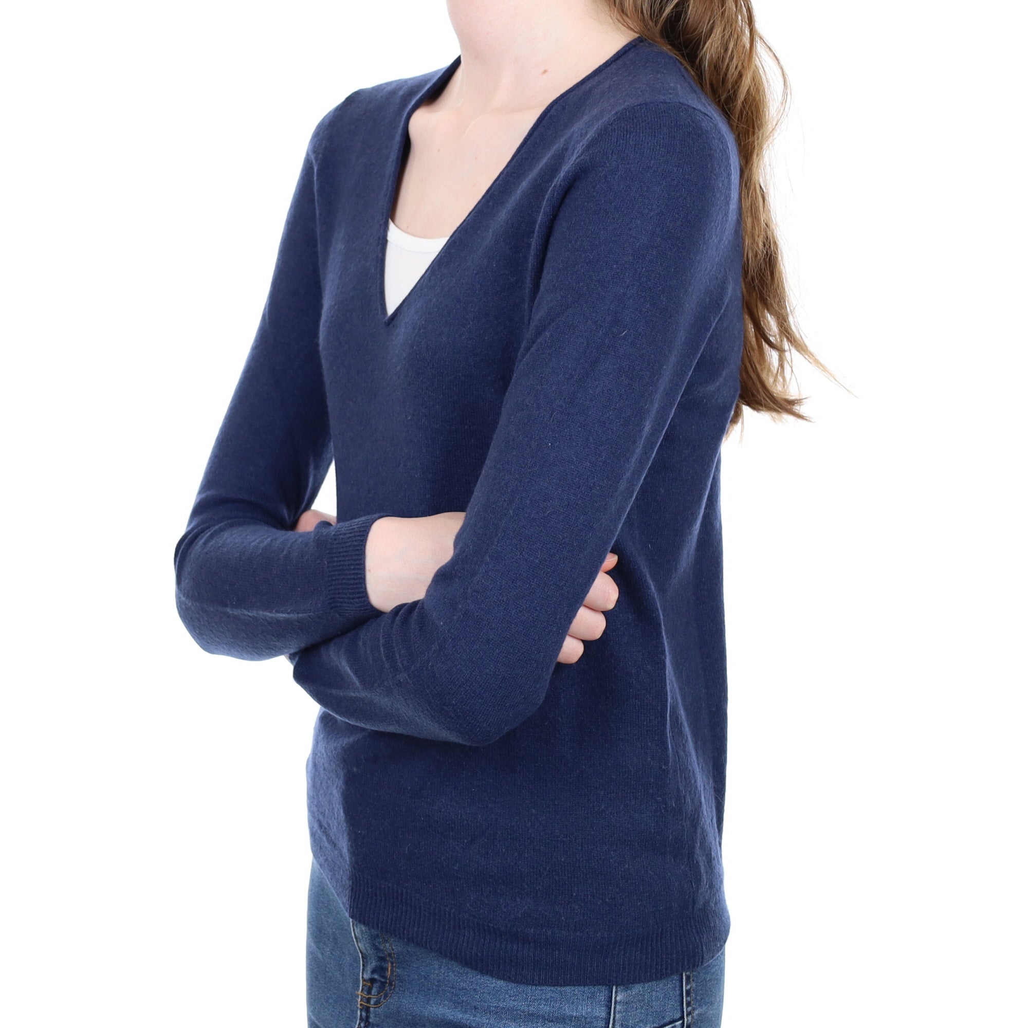 Repeat Navy Blue Cashmere V Neck Jumper Extra Small