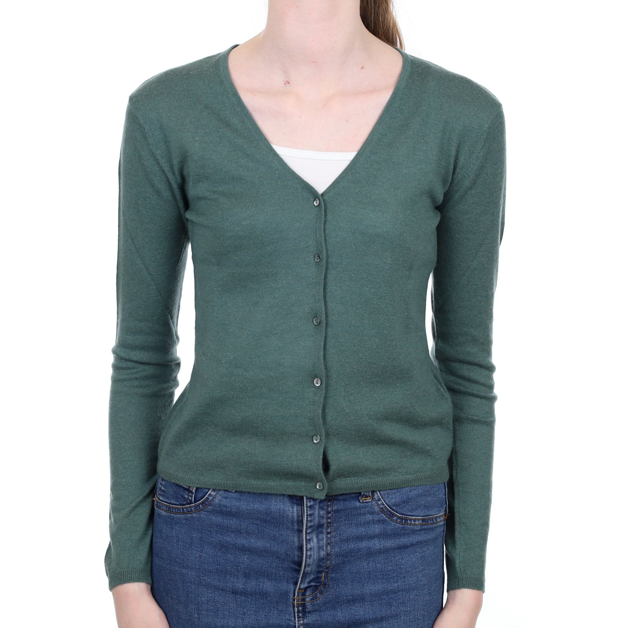 Spruce Green Cashmere V Neck Cardigan Extra Small