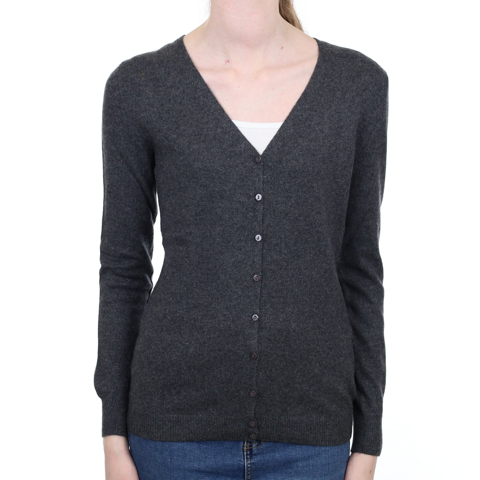 Charcoal Grey Cashmere V Neck Cardigan Extra Small