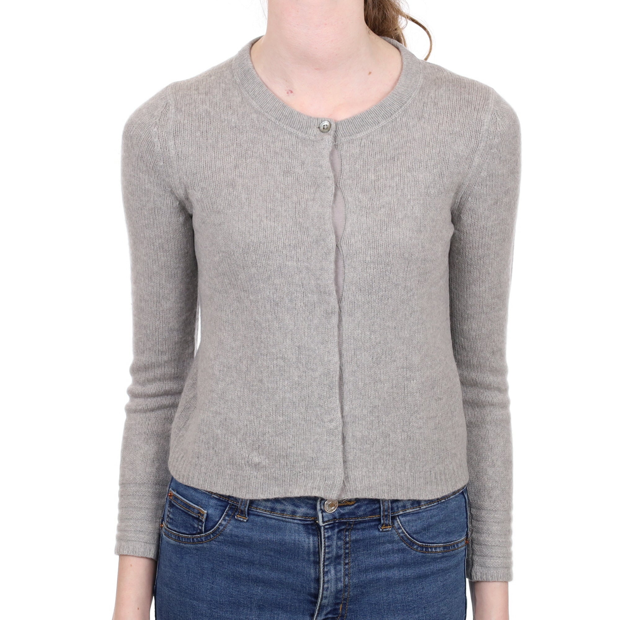 Jigsaw Smoke Grey Cashmere Crew Neck Cardigan Extra Small