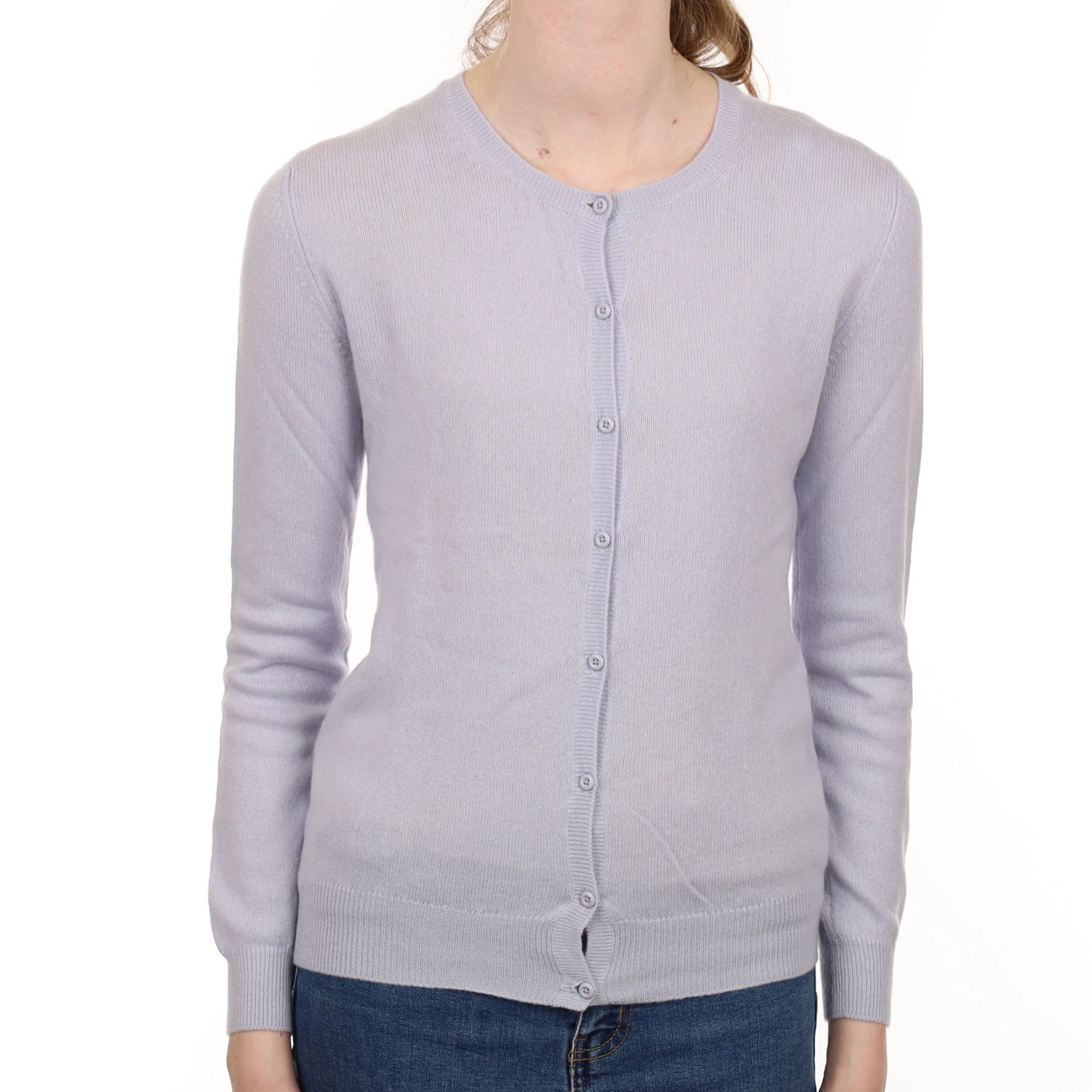 Ice Blue Cashmere Crew Neck Cardigan Extra Small