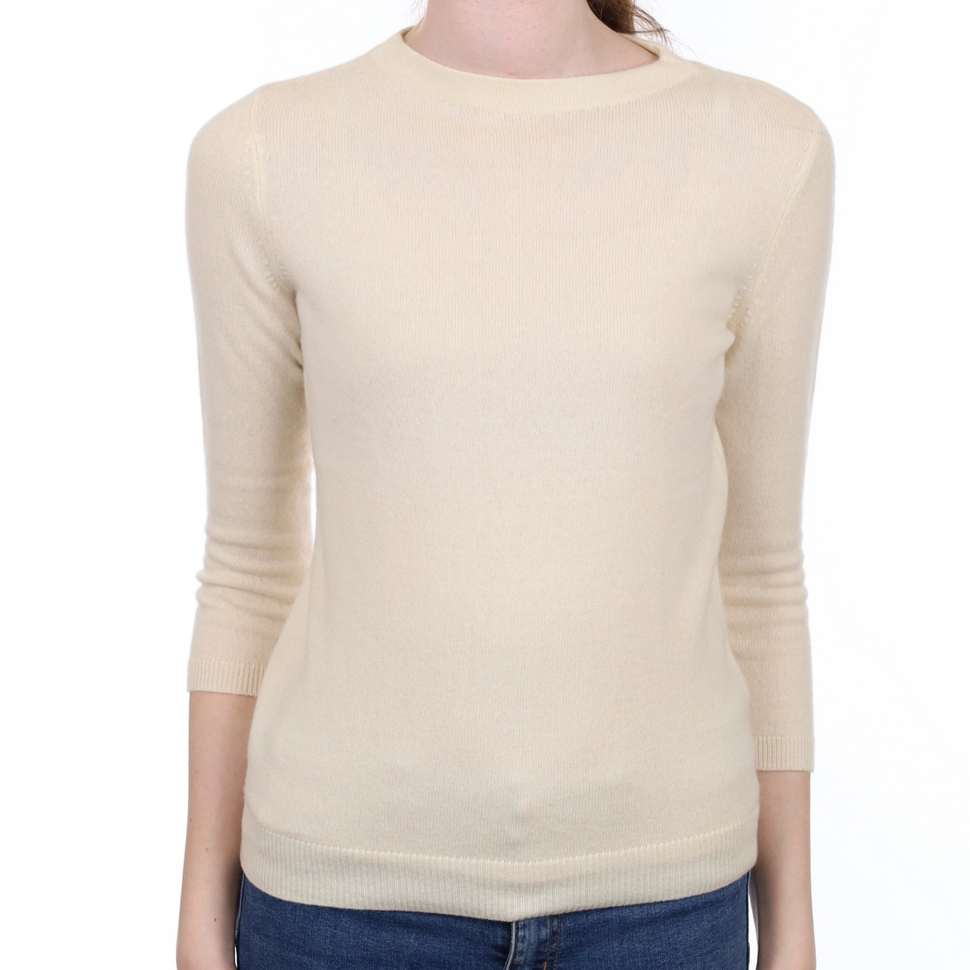 Cream Cashmere 3/4 Sleeve Crew Neck Jumper Extra Small