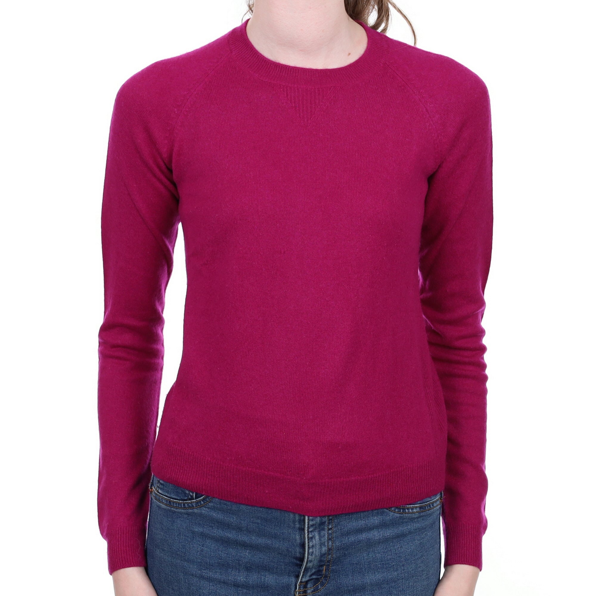 Deep Magenta Pink Cashmere Crew Neck Jumper Extra Small