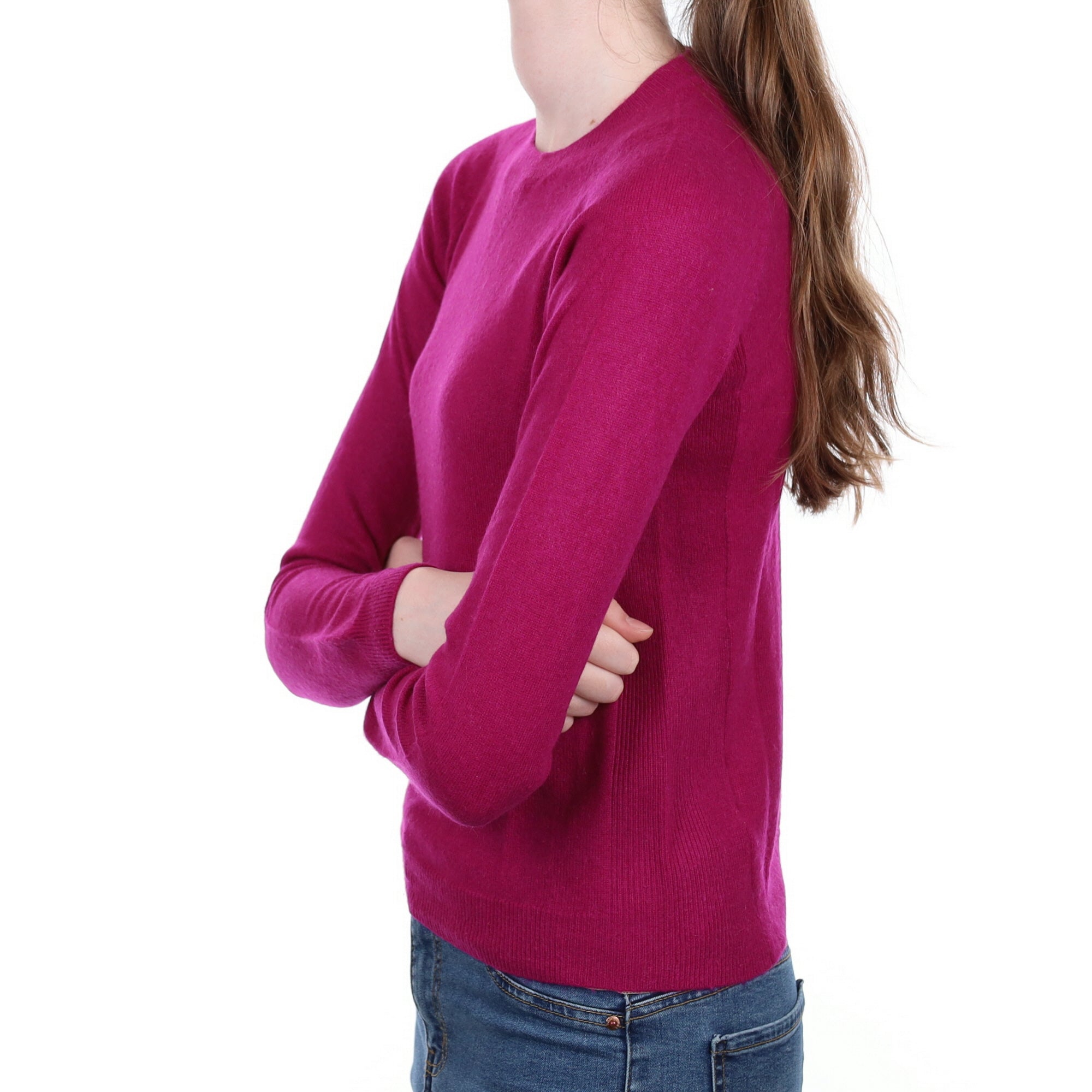 Deep Magenta Pink Cashmere Crew Neck Jumper Extra Small