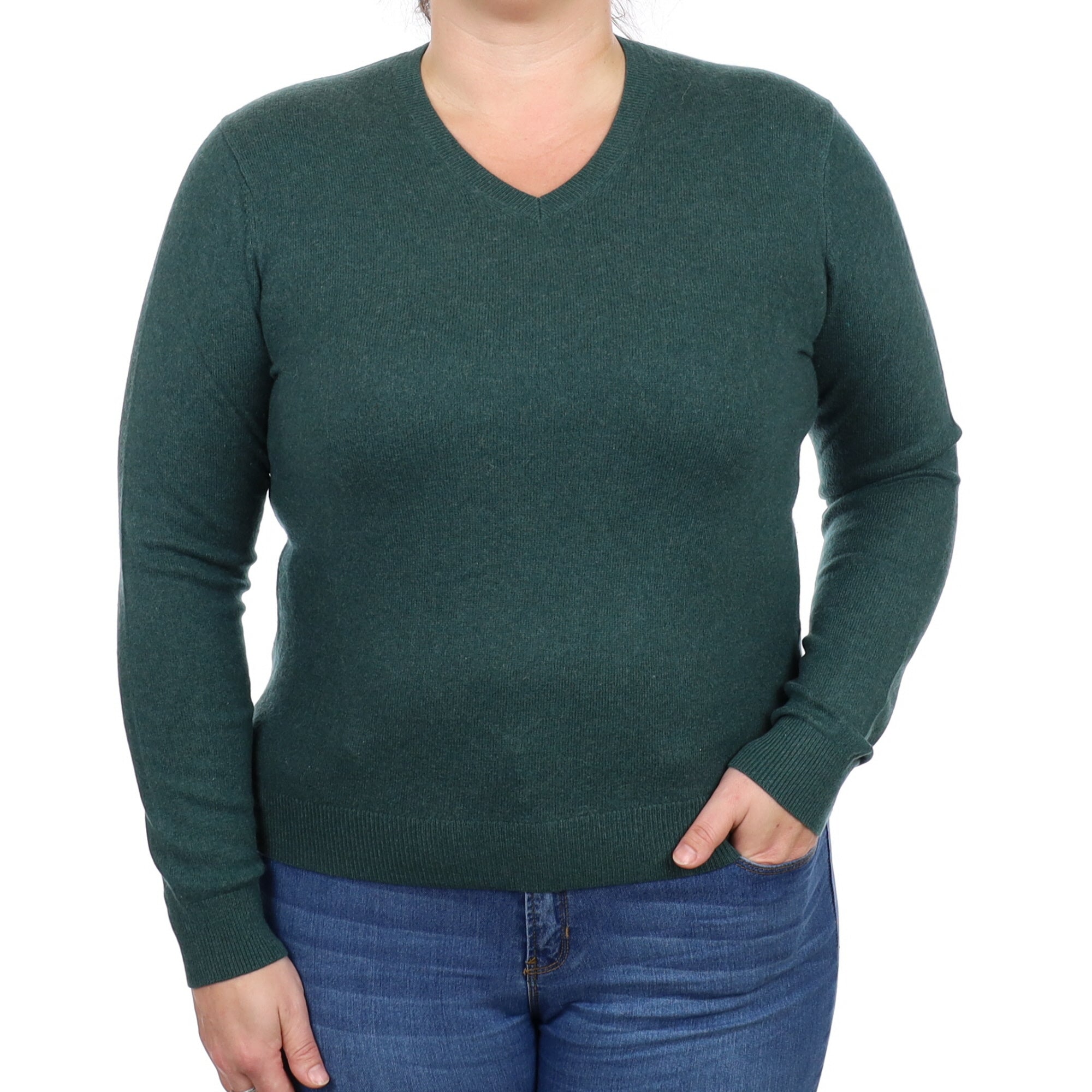 Spruce Green Cashmere V Neck Jumper Large