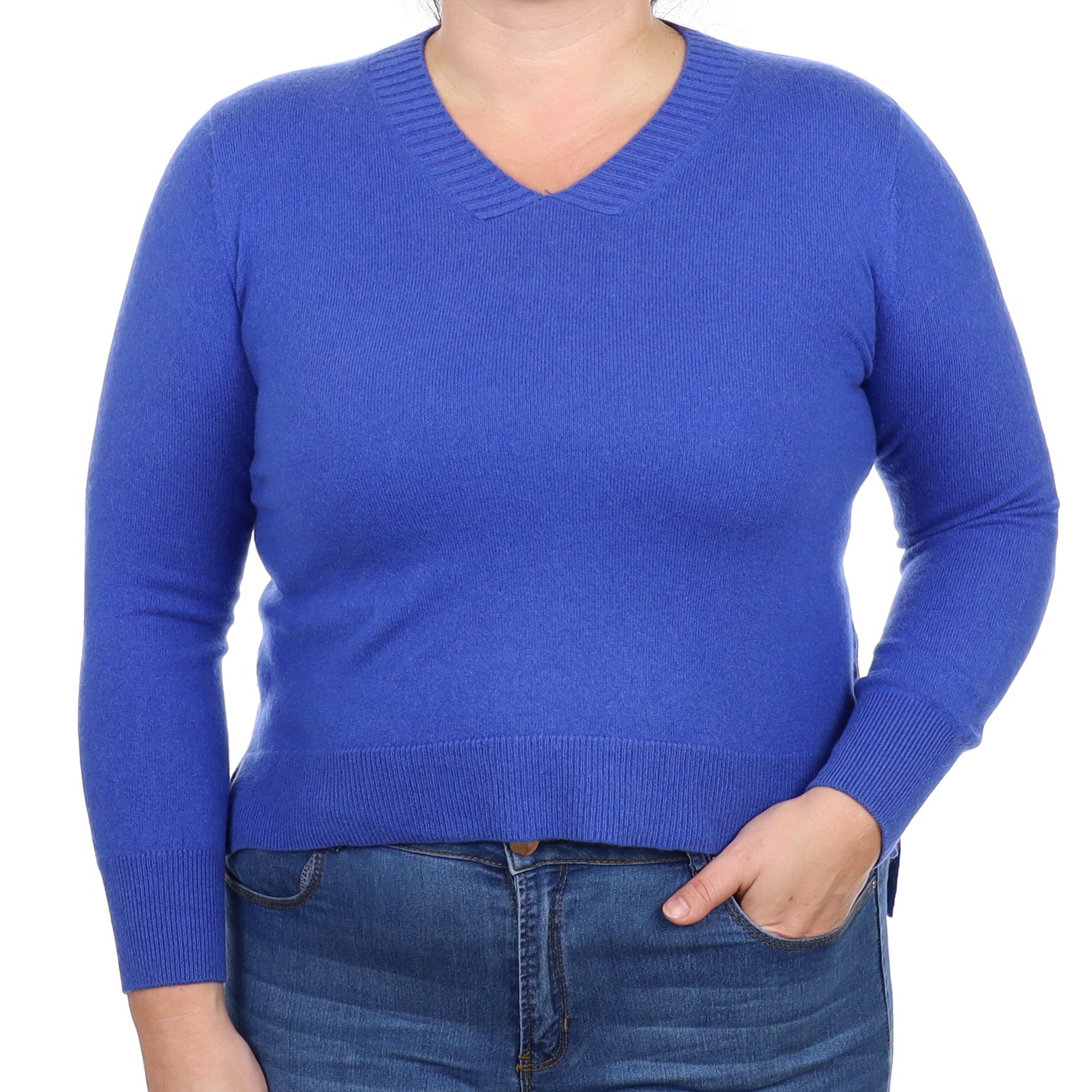 Azure Blue Cashmere V Neck Jumper Large