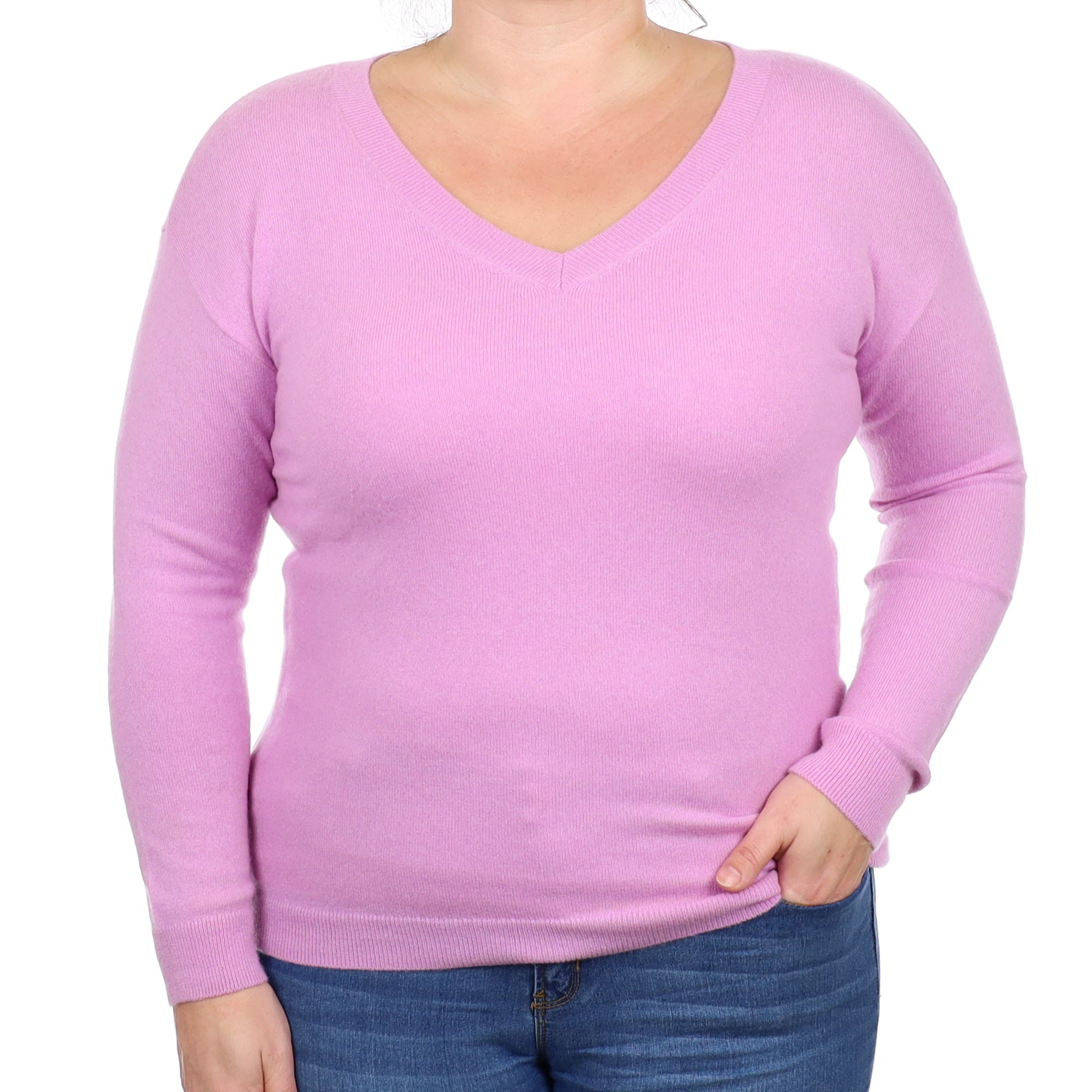 Foxglove Pink Cashmere V Neck Jumper Large